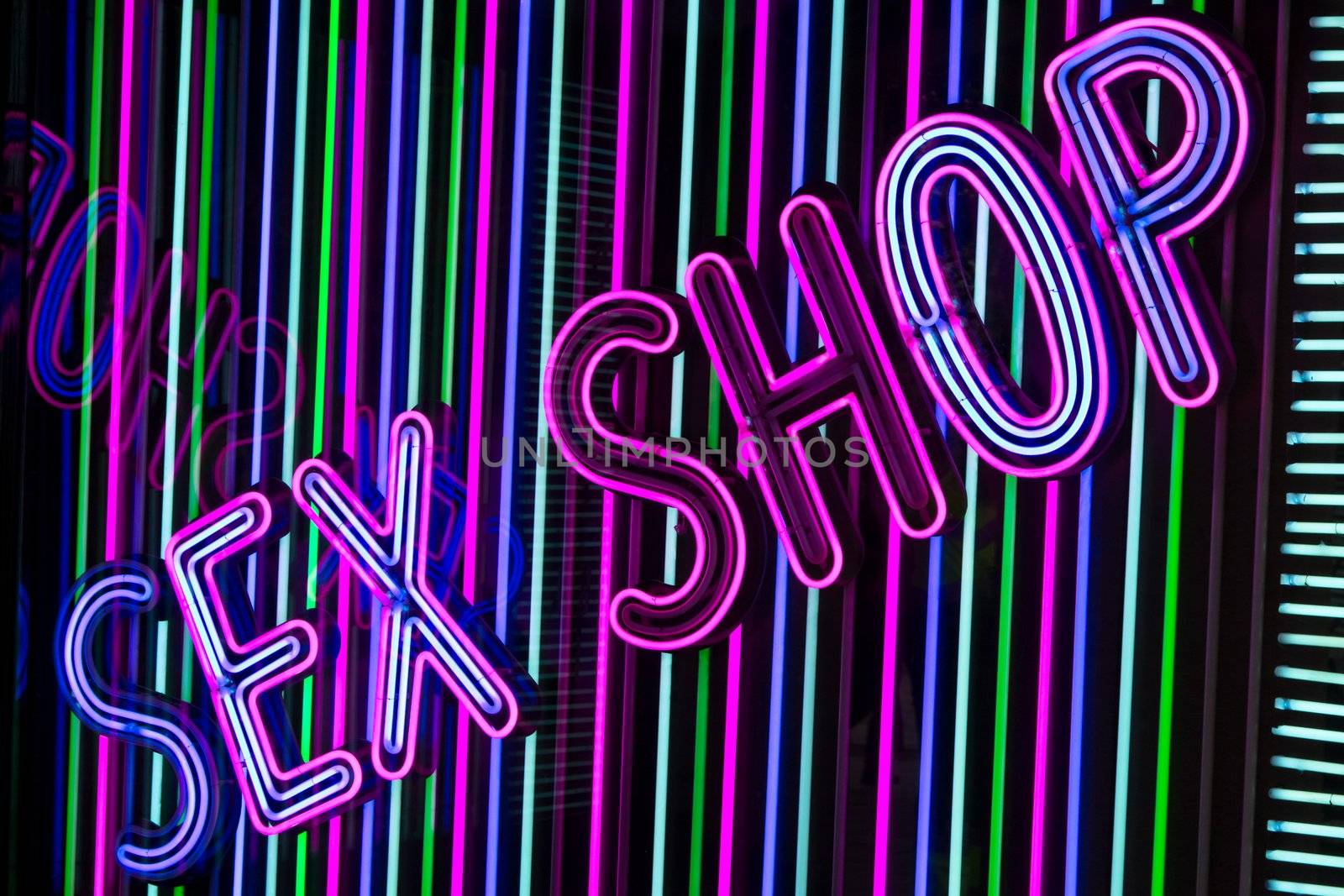 A neon sex shop sign in Madrid