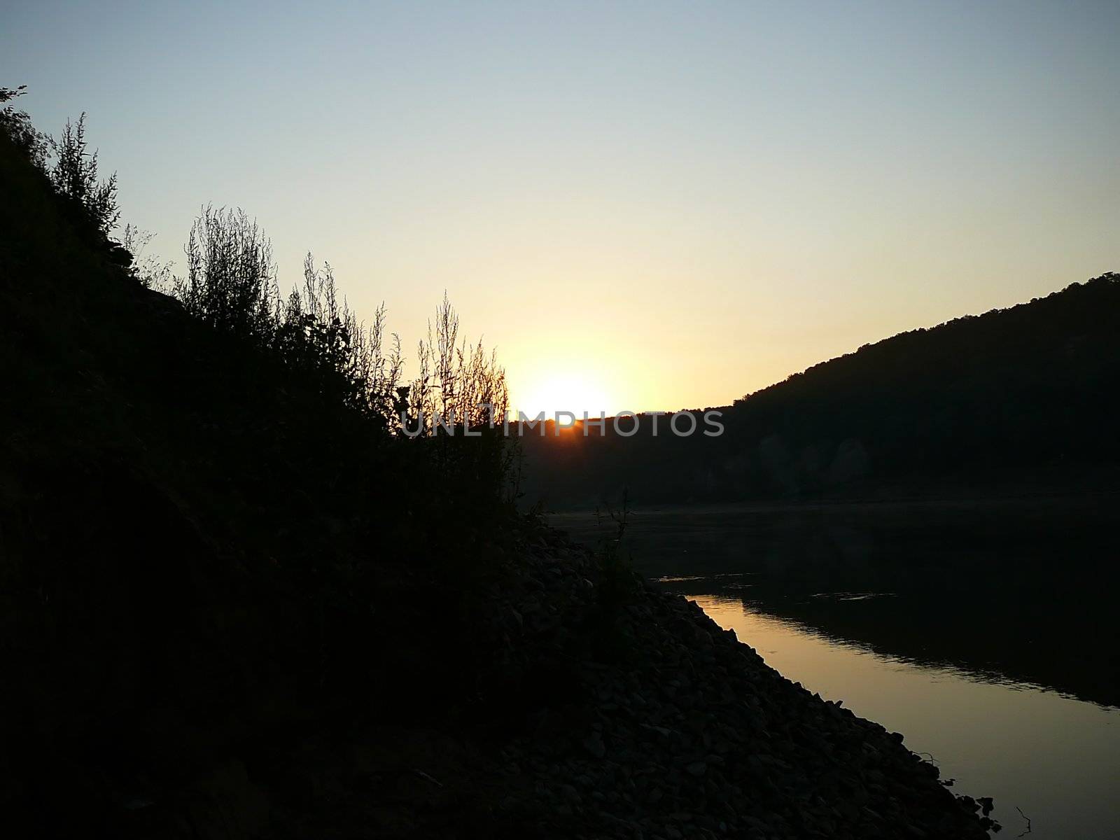 river in dusk, begin of sunrise
