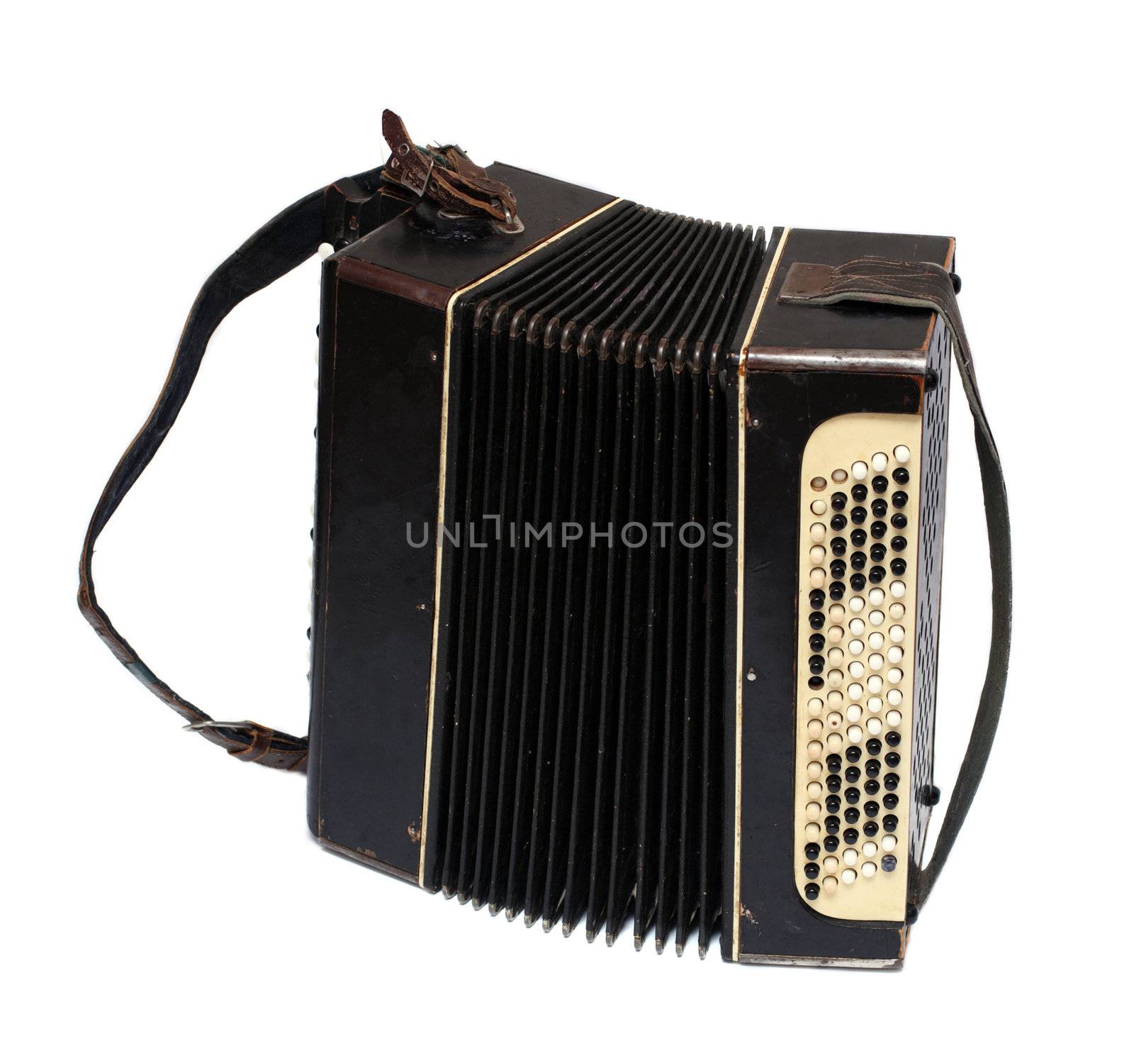 old accordion isolated on white