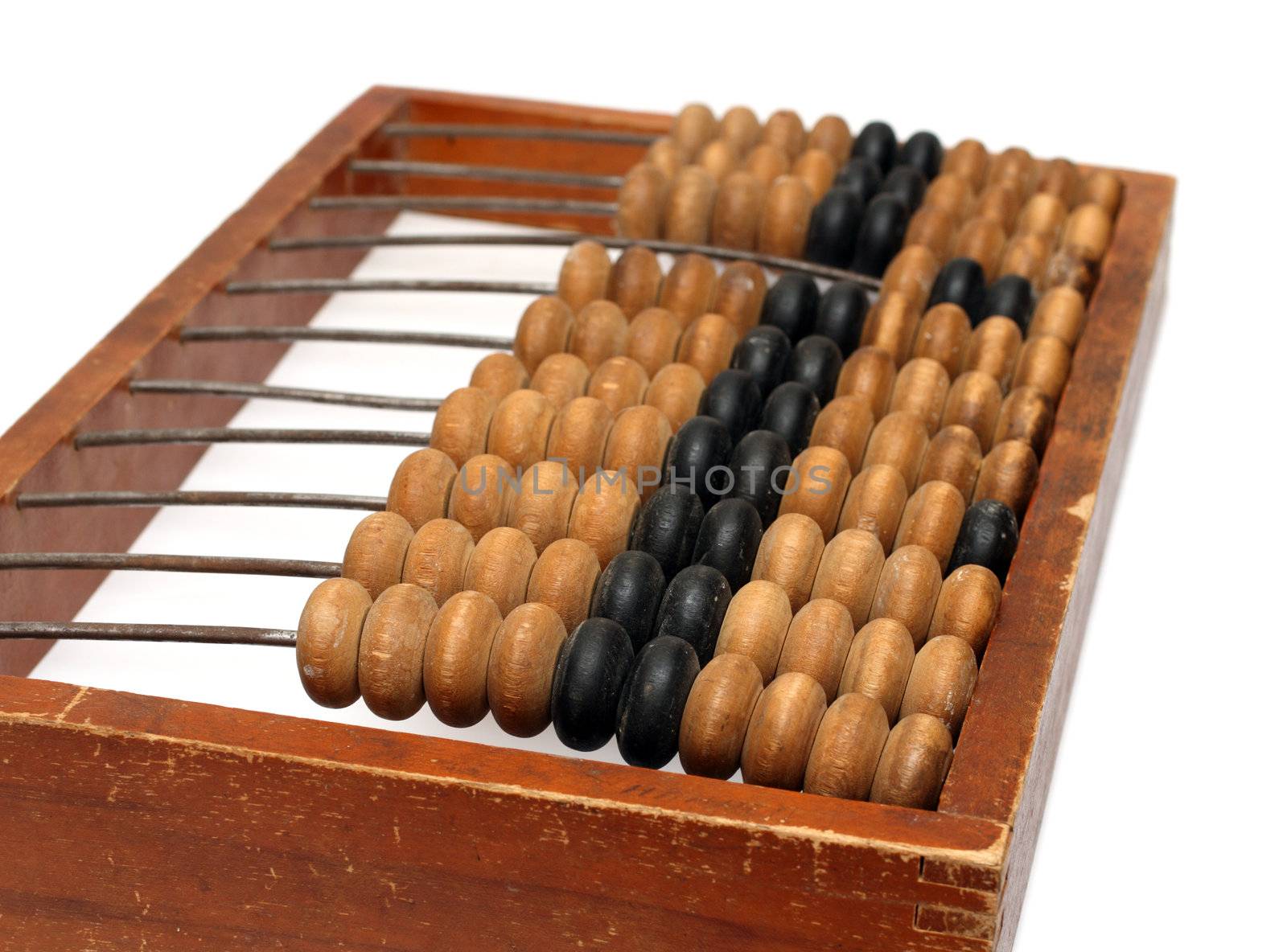 old wooden abacus close-up isolated on white