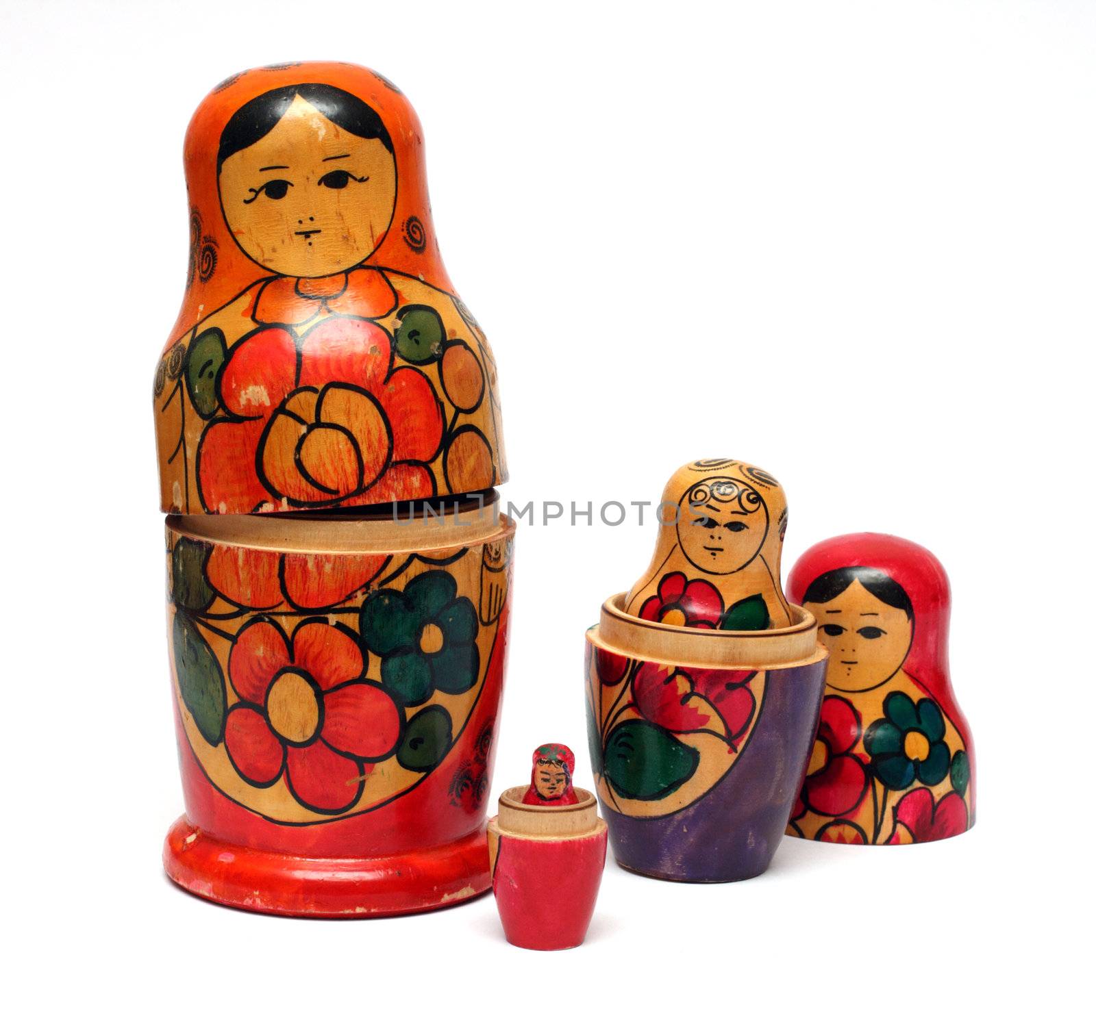 russian wooden dolls set - "matreshka" isolated on white