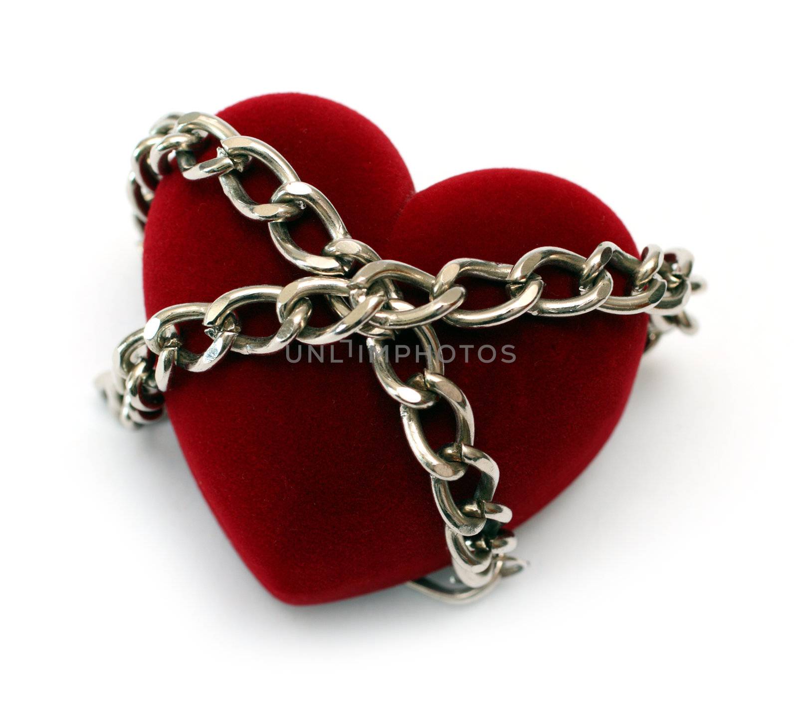 red heart locked with chain isolated on white