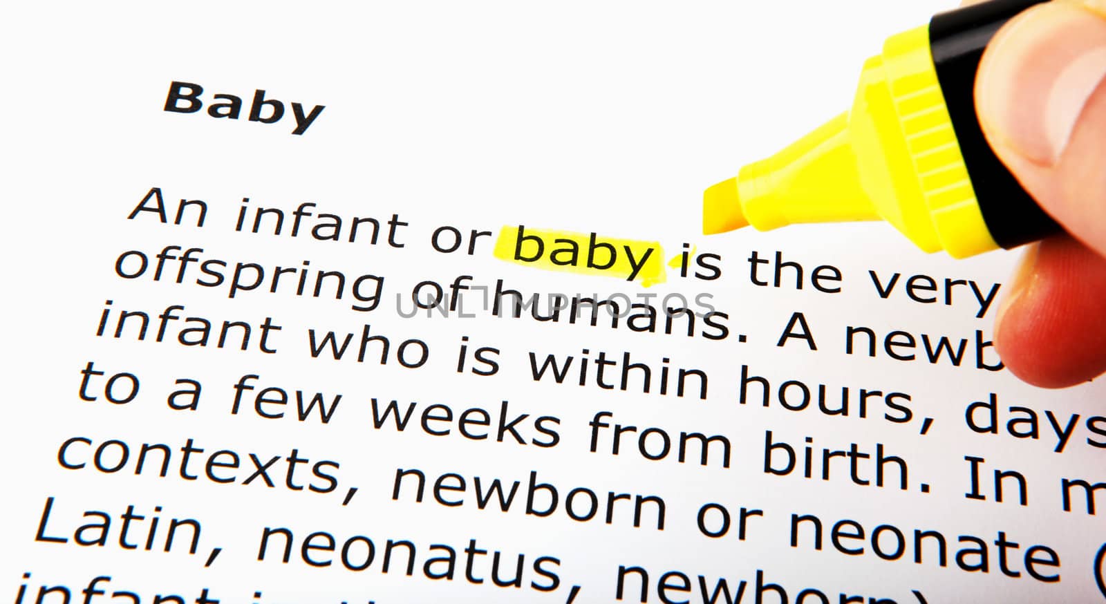Text highlighted in yellow with felt tip pen