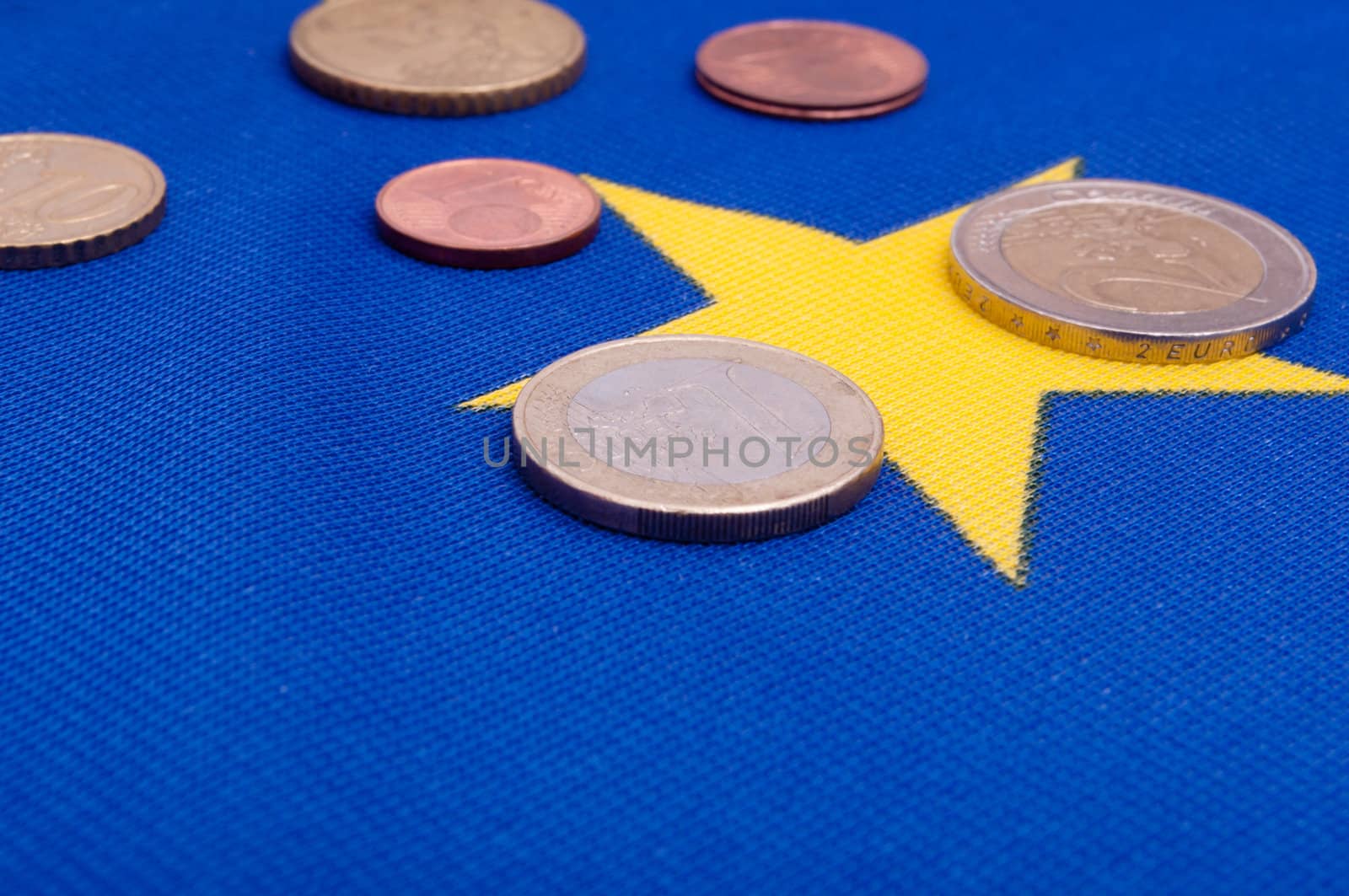 Euro Coins on EU Flag by jamdesign