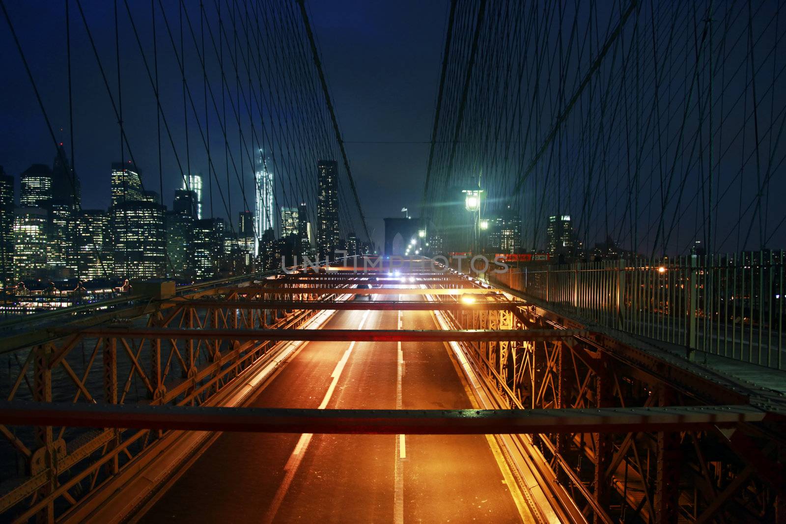 Brooklyn Bridge and Manhattan Skyline At Night, New York City