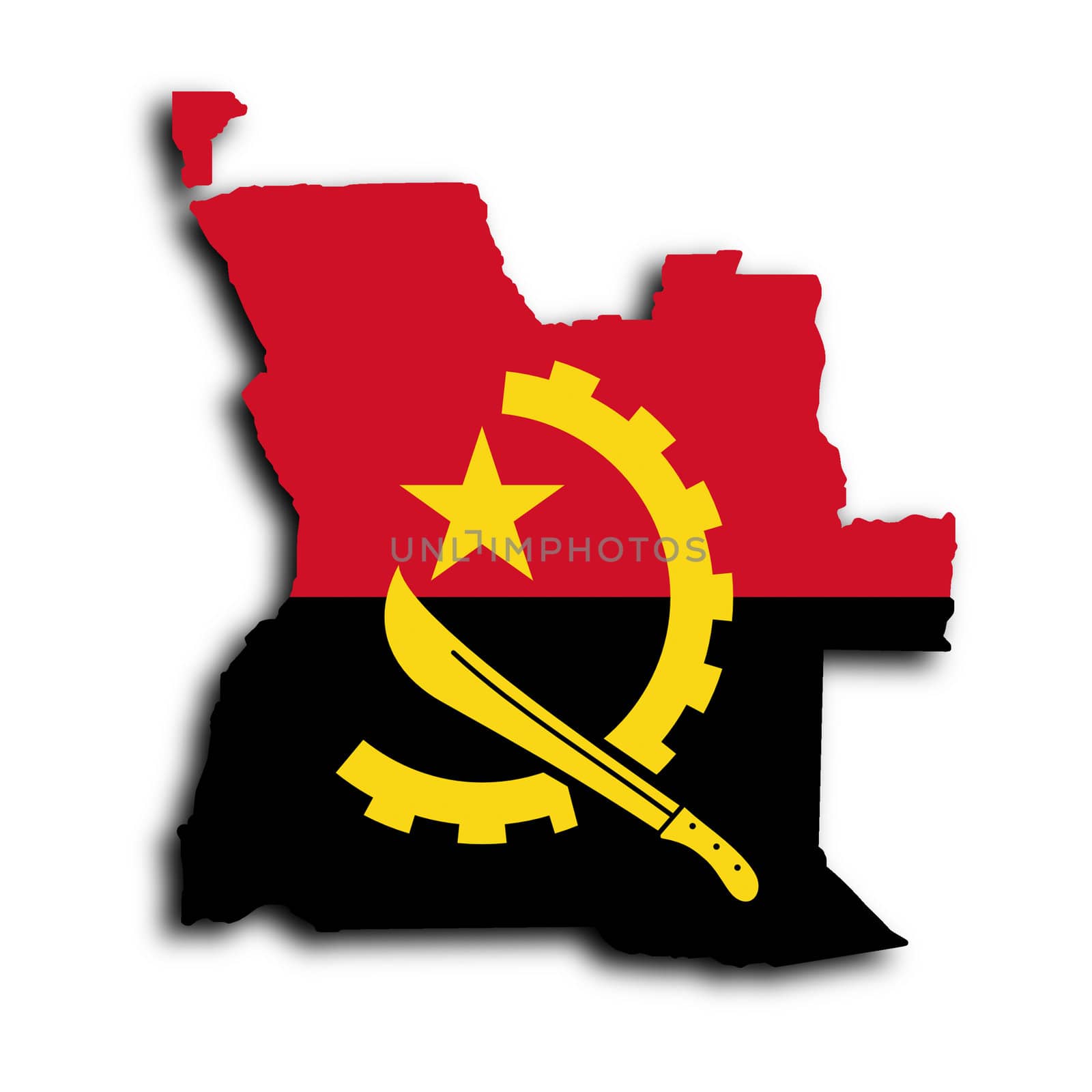 Country shape outlined and filled with the flag, Angola