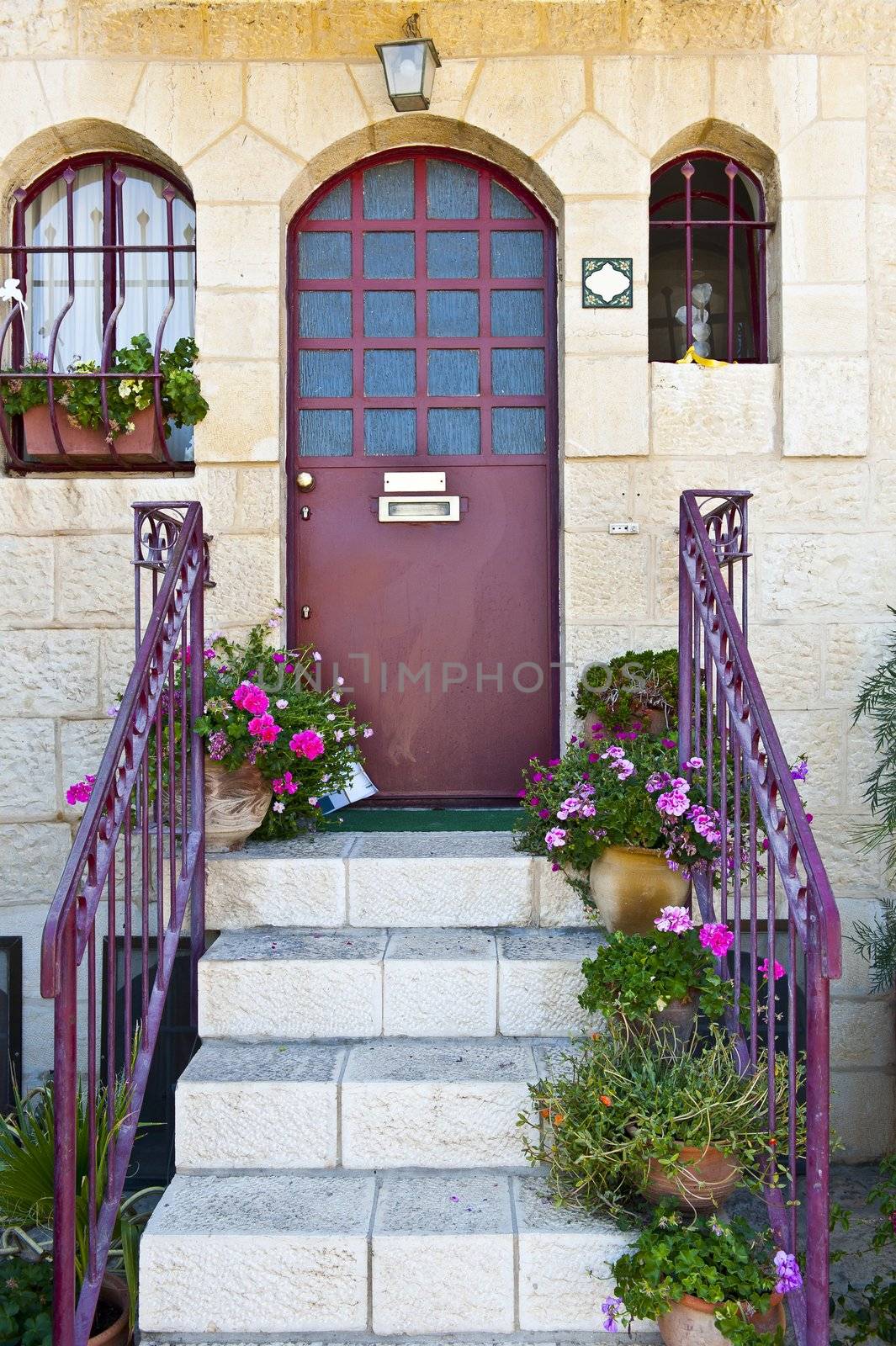 Detail of the Facade of Israel Home Decorated with Flowers
