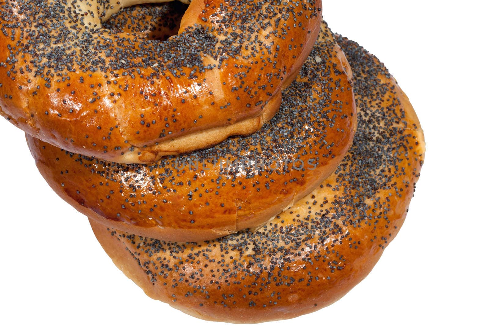 bagels with poppy seeds isolated on white background