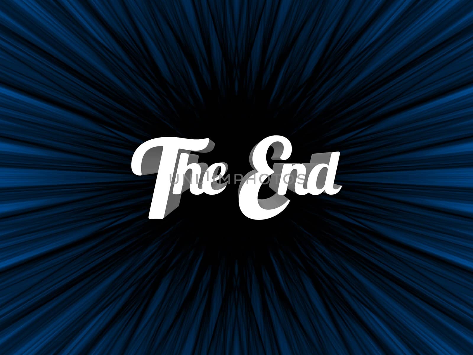 Illustration of text saying THE END over a blue abstract background