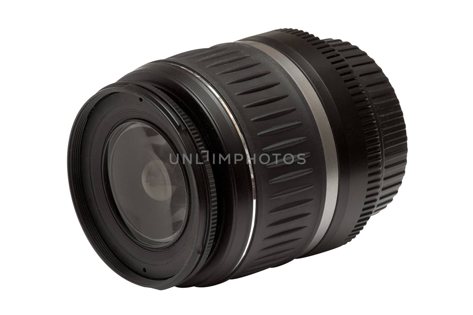 Short zoom lens isolated on a white background. File contains clipping path.
