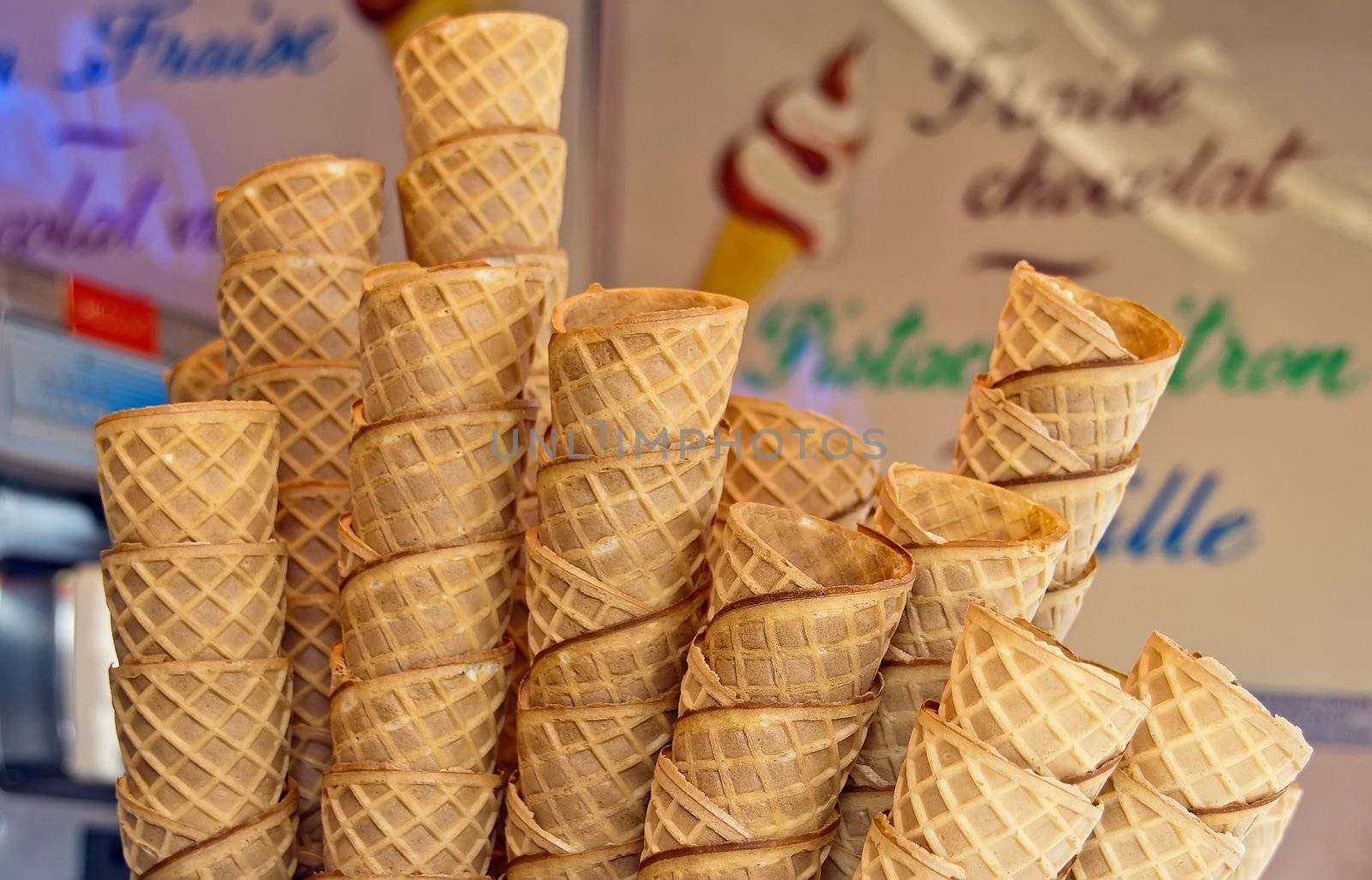 ice cream cones on a street stand (France)