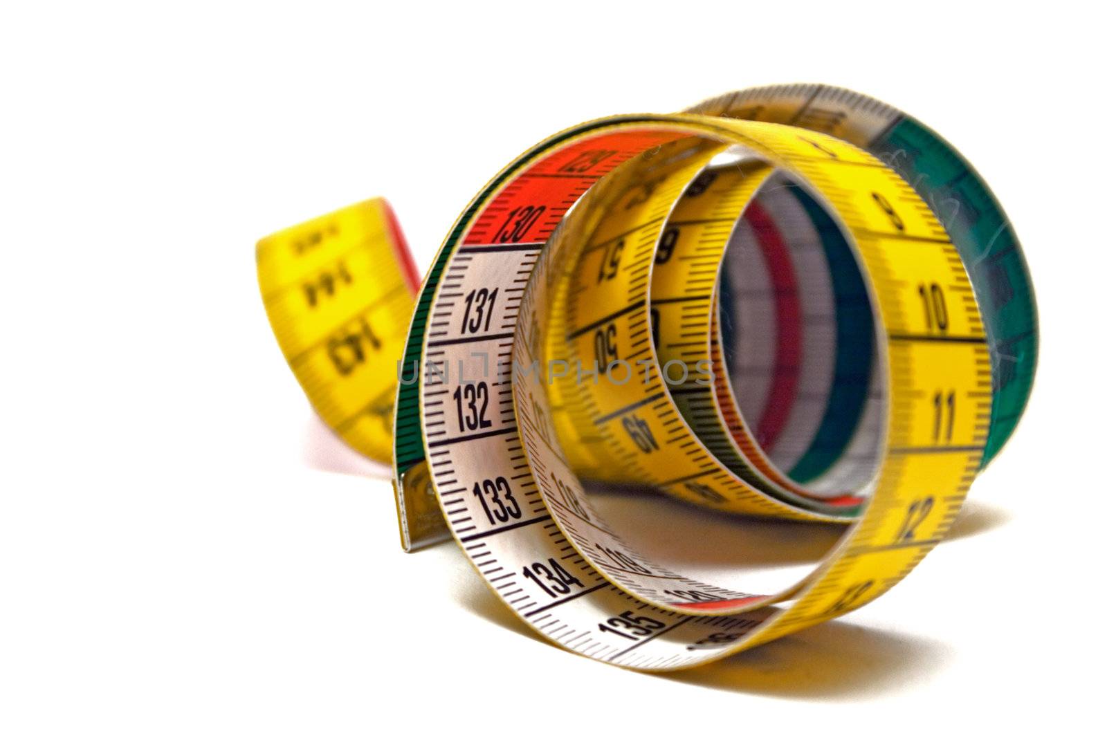 Colorful measuring tape isolated on a white background.