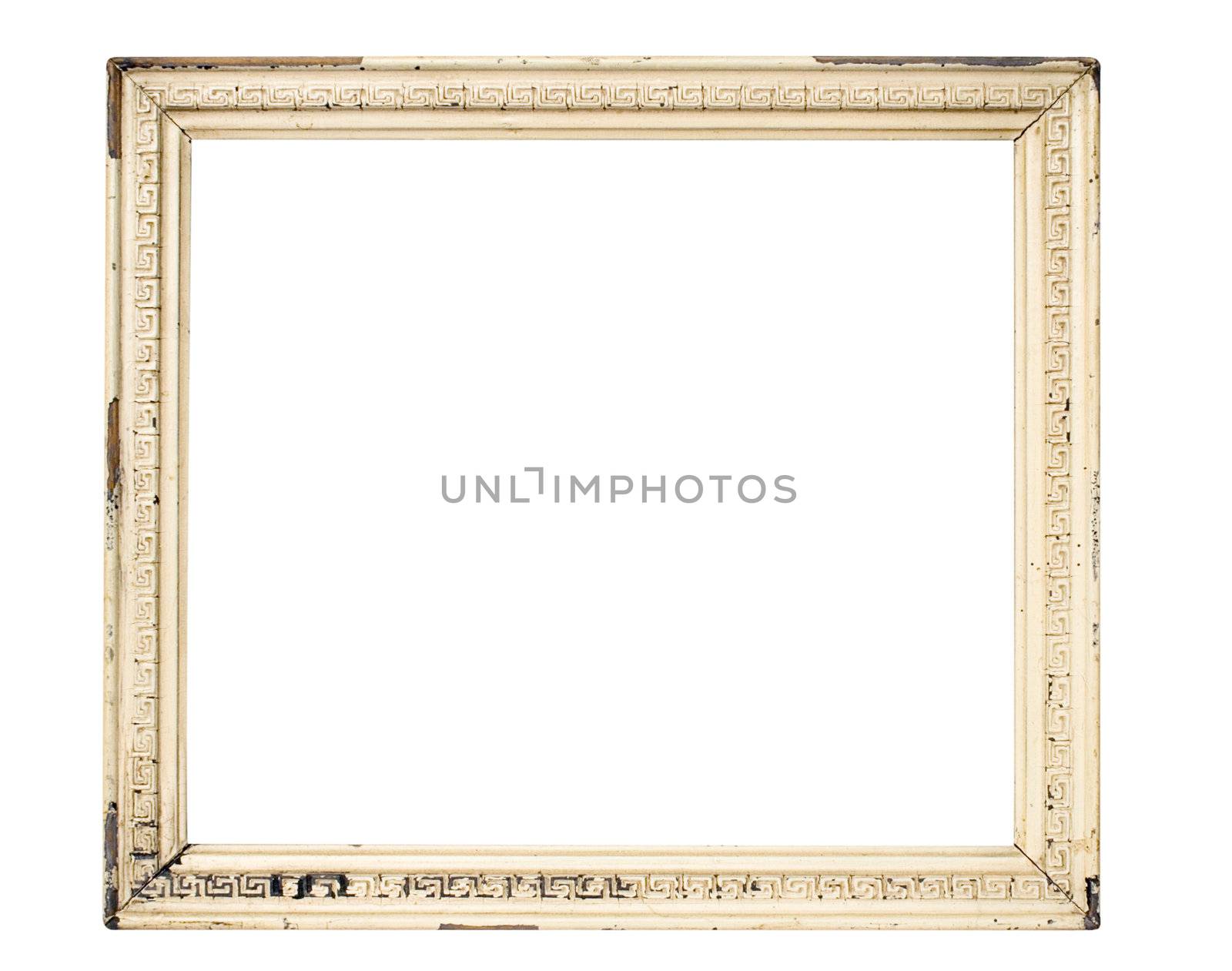 Damaged wooden picture frame isolated on a white background. File contains clipping path.