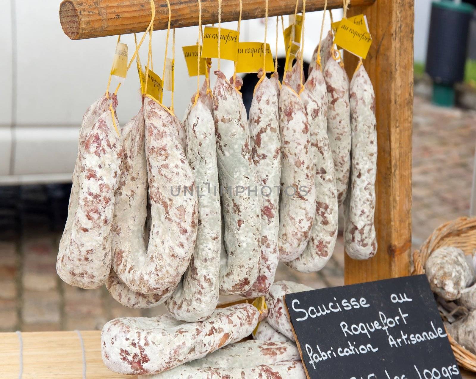 a specialty of french charcuterie: sausage with roquefort