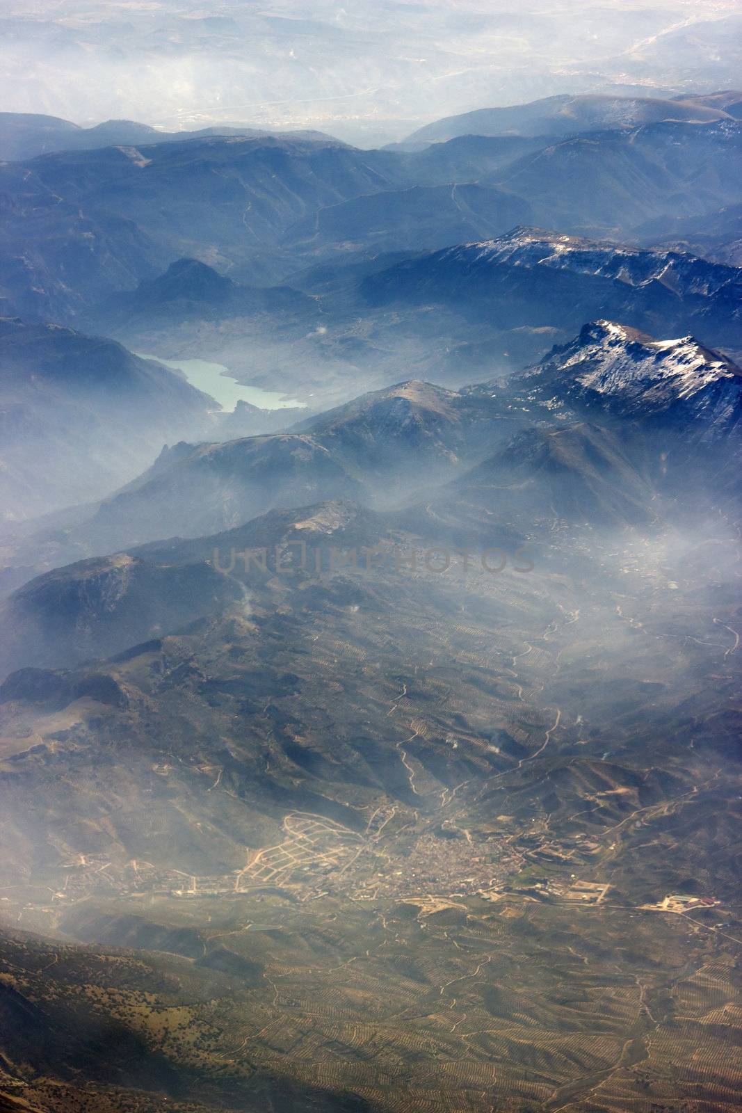 View from the plane over the Alps