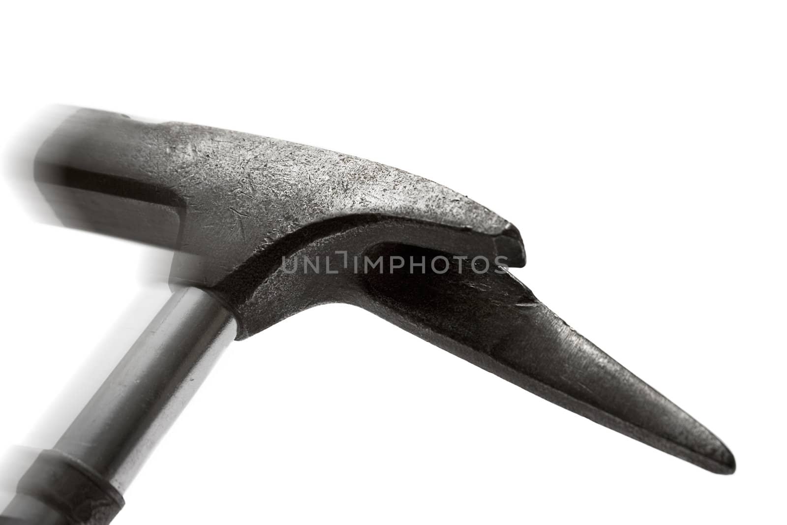 Metal hammer with motion blur. Isolated on a white background.