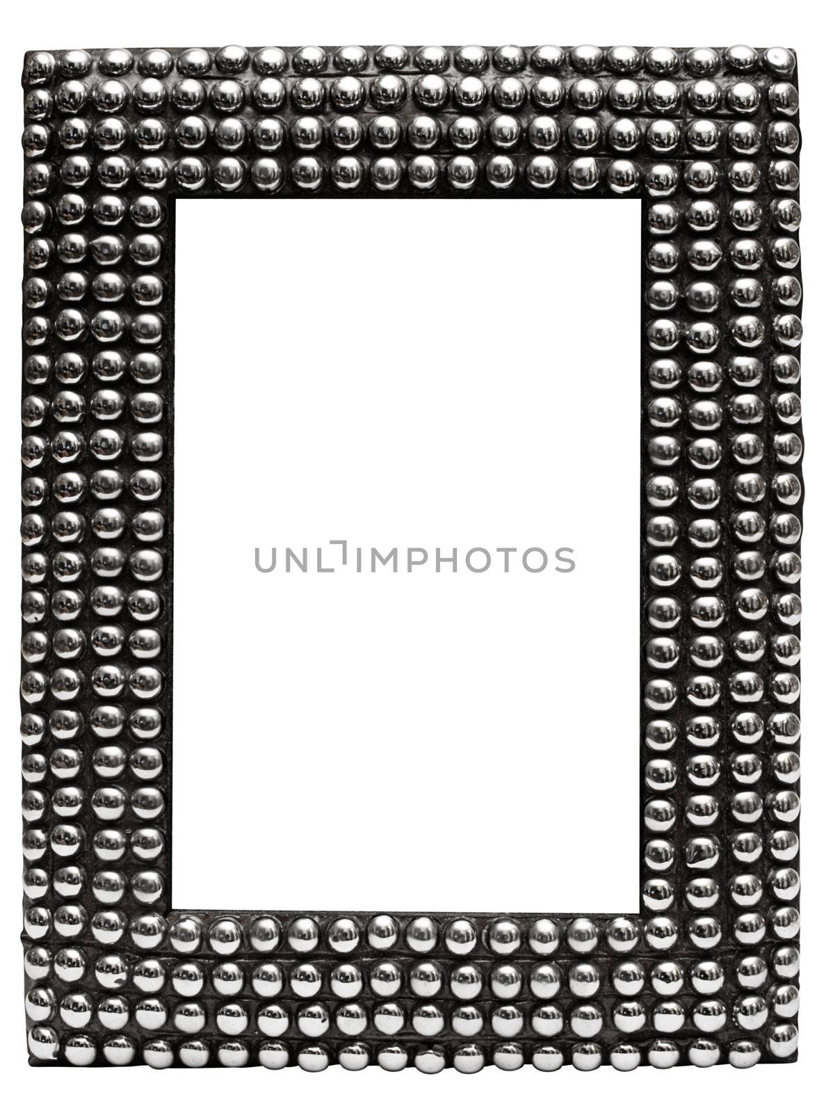 Black leather picture frame with metal balls isolated on a white background. File contains clipping path.