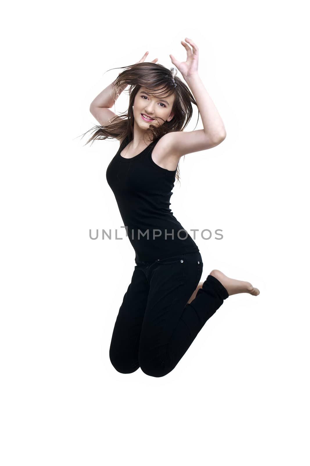 girl dressed in black jumping on white background (2)