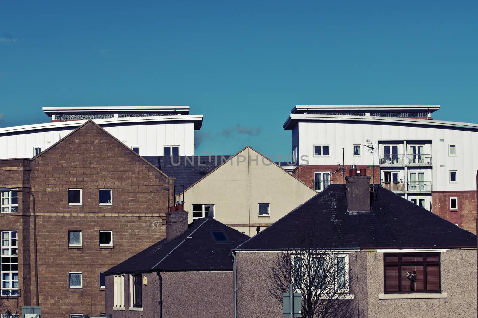 Urban environment. Compressed view on the houses.