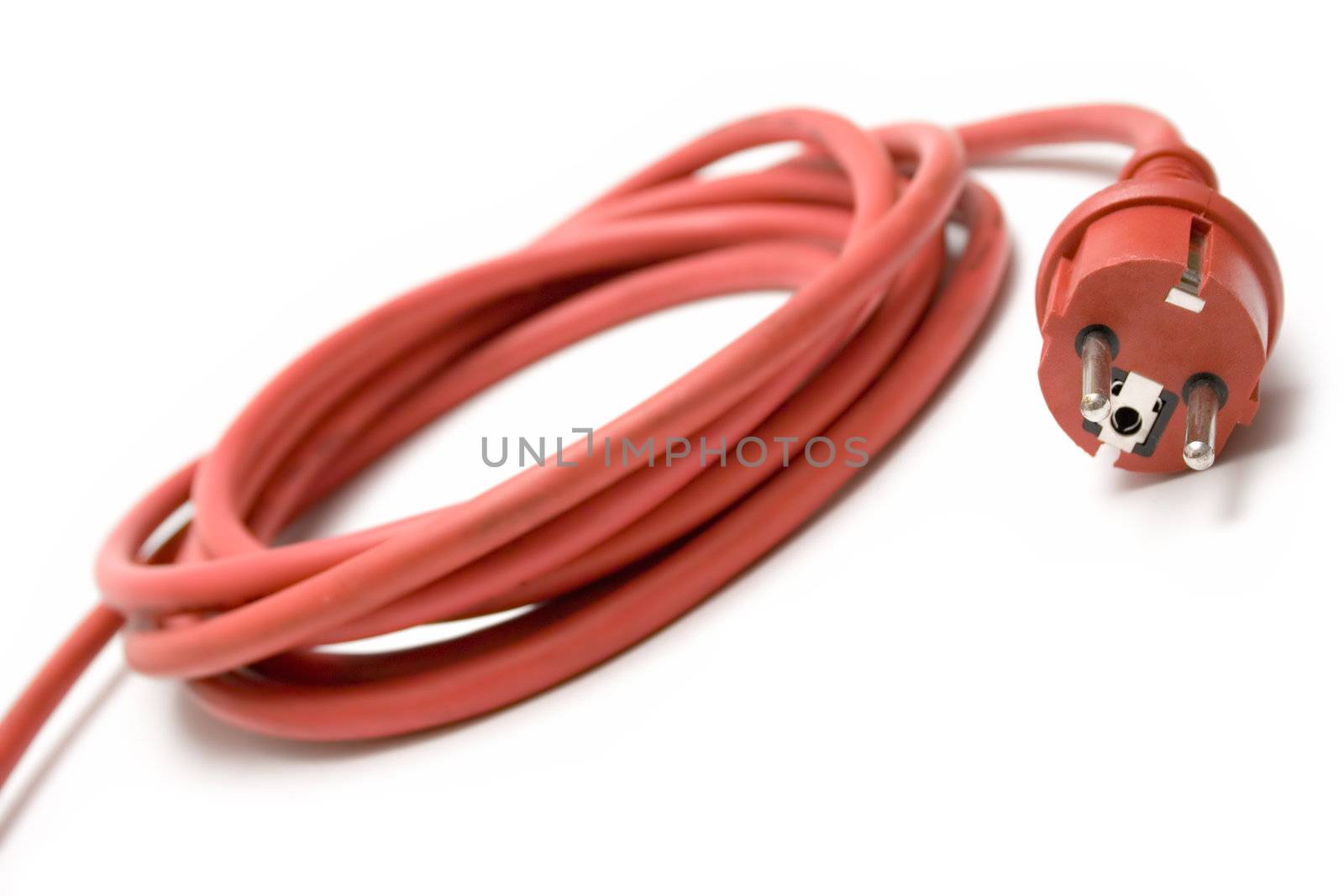Red extension cable istolated on white.