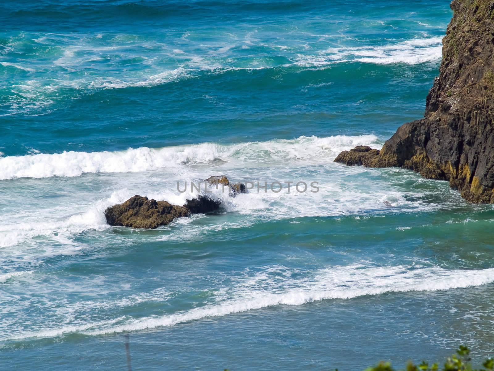 Boulder on the Shore with Waves Crashing by Frankljunior