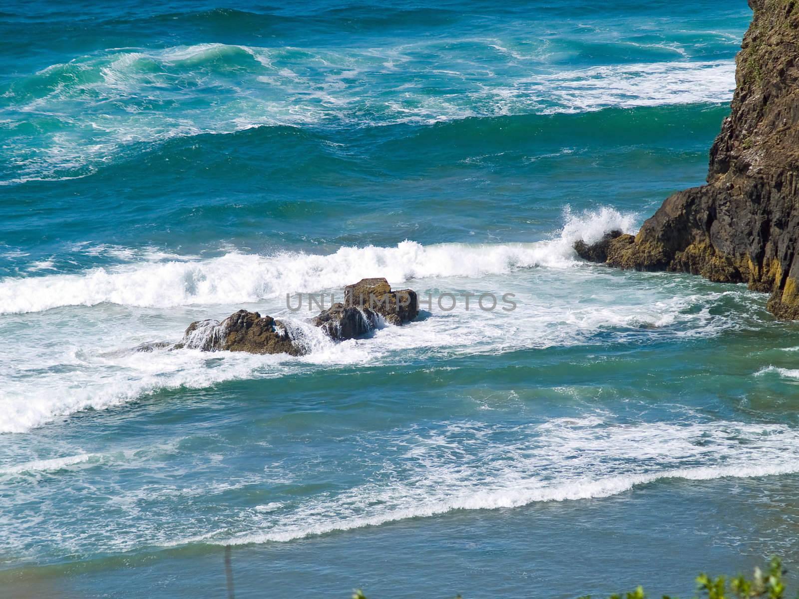 Boulder on the Shore with Waves Crashing by Frankljunior