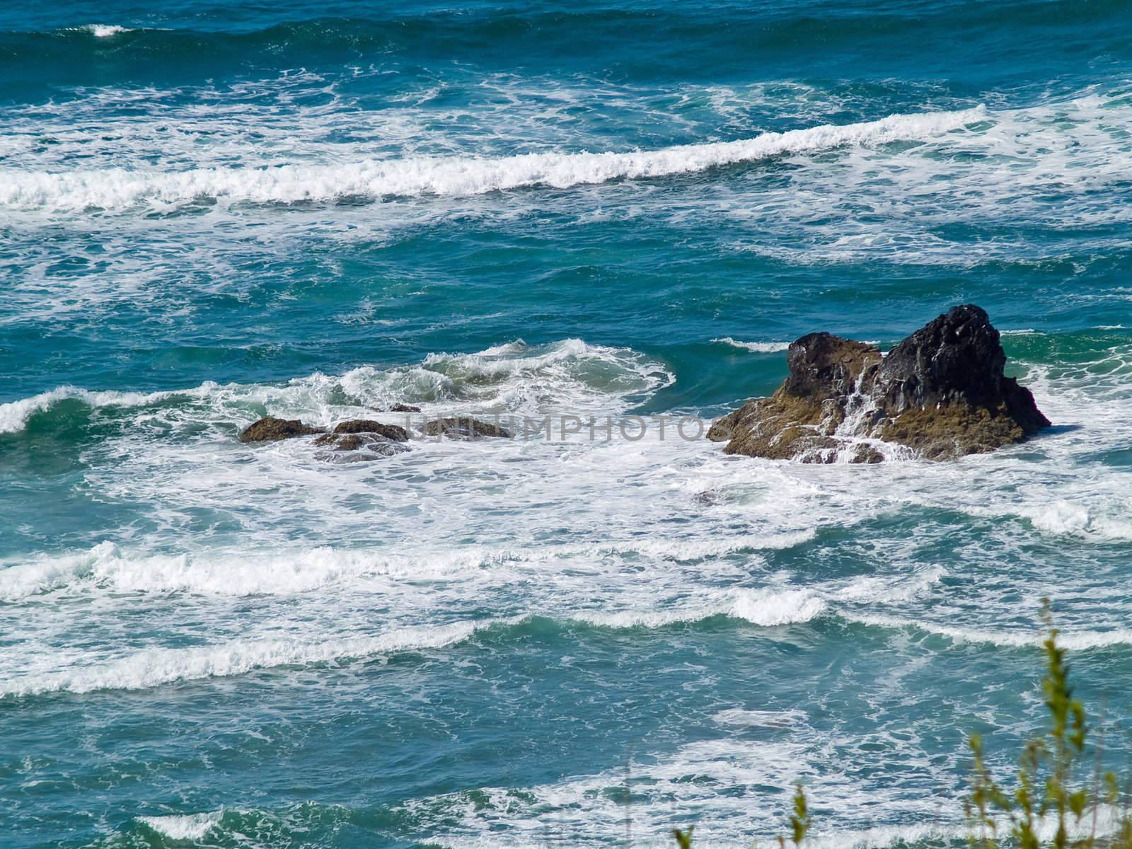 Boulder on the Shore with Waves Crashing by Frankljunior