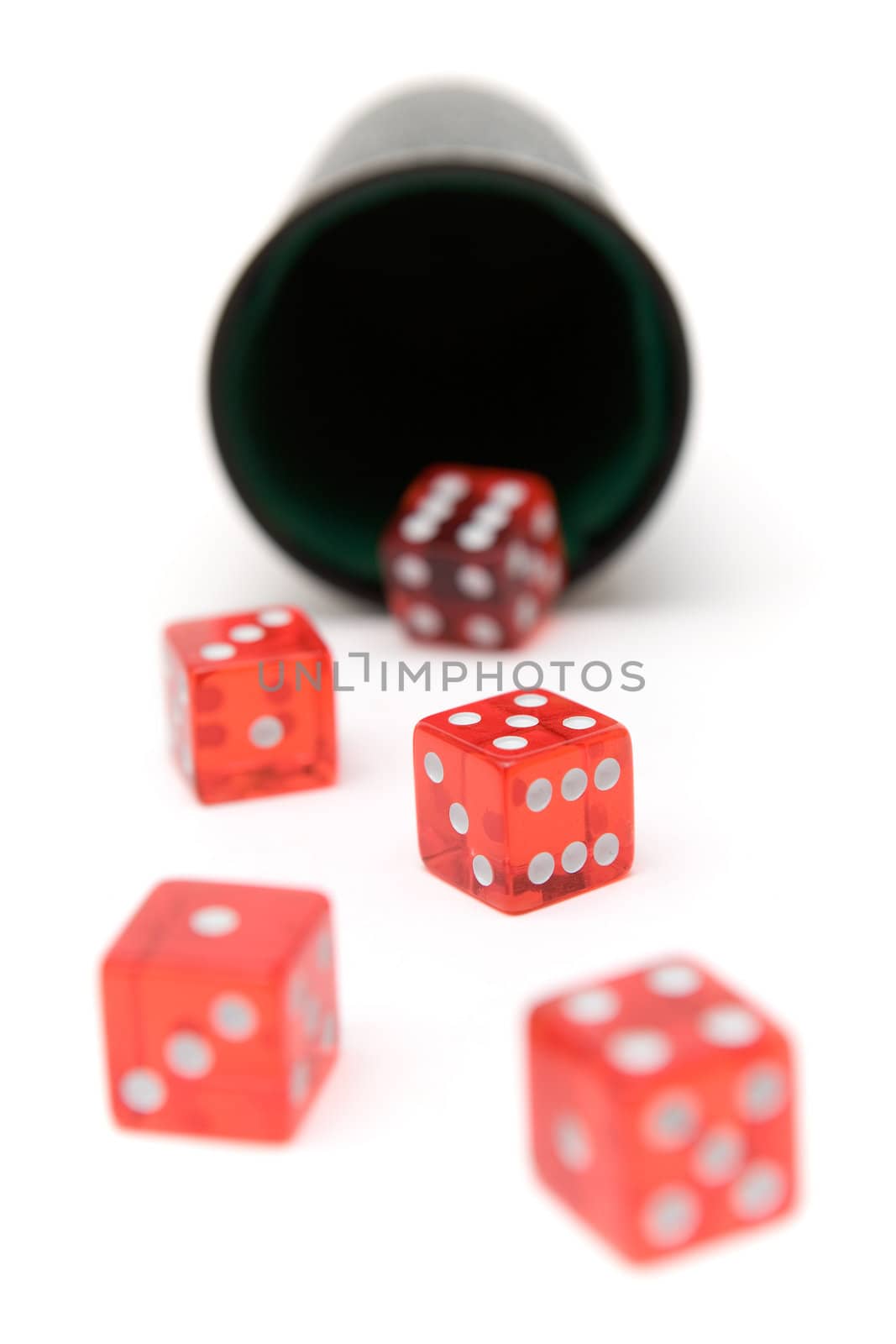 Game of chance. Red dice isolated on a white background.