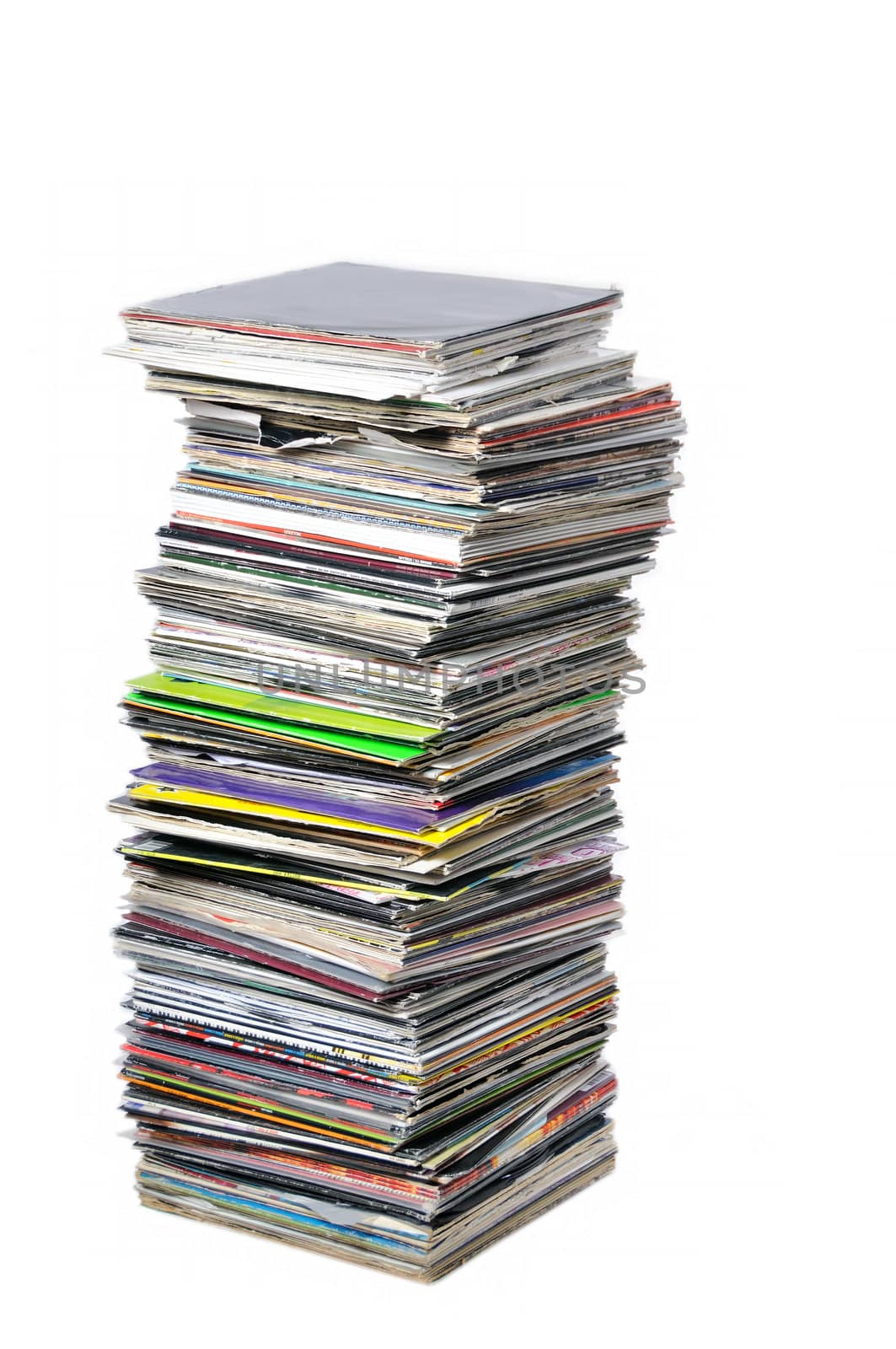 Big heap of the vinyl record isolated on white