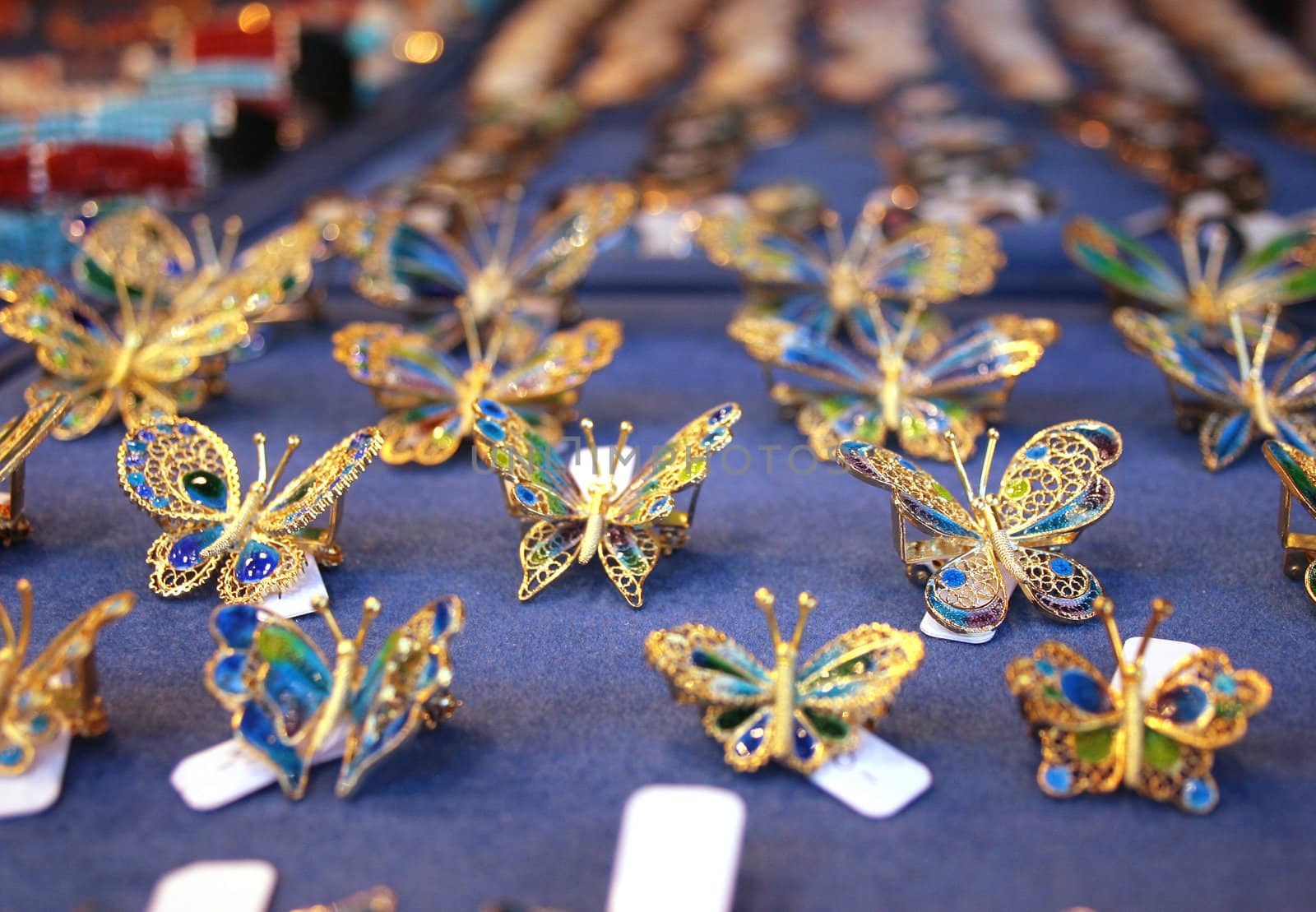 Jewellery shaped as butterflies in Florence, Italy, on Ponte Vecchio bridge