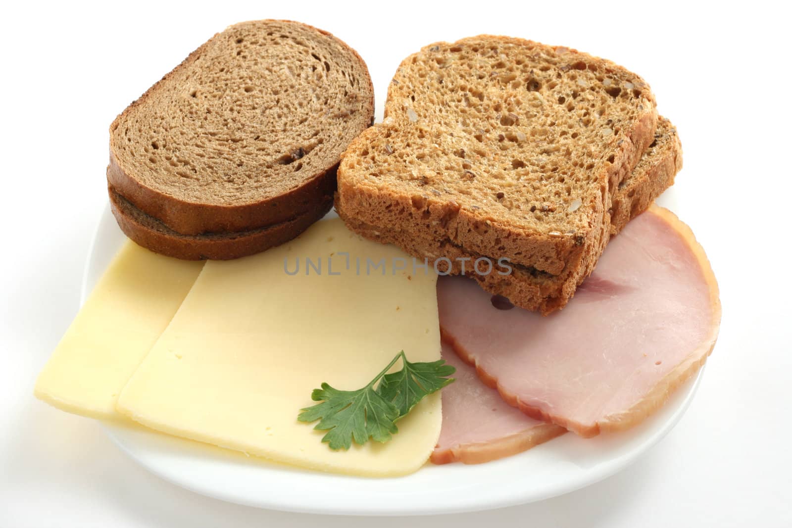 cheese, ham and bread