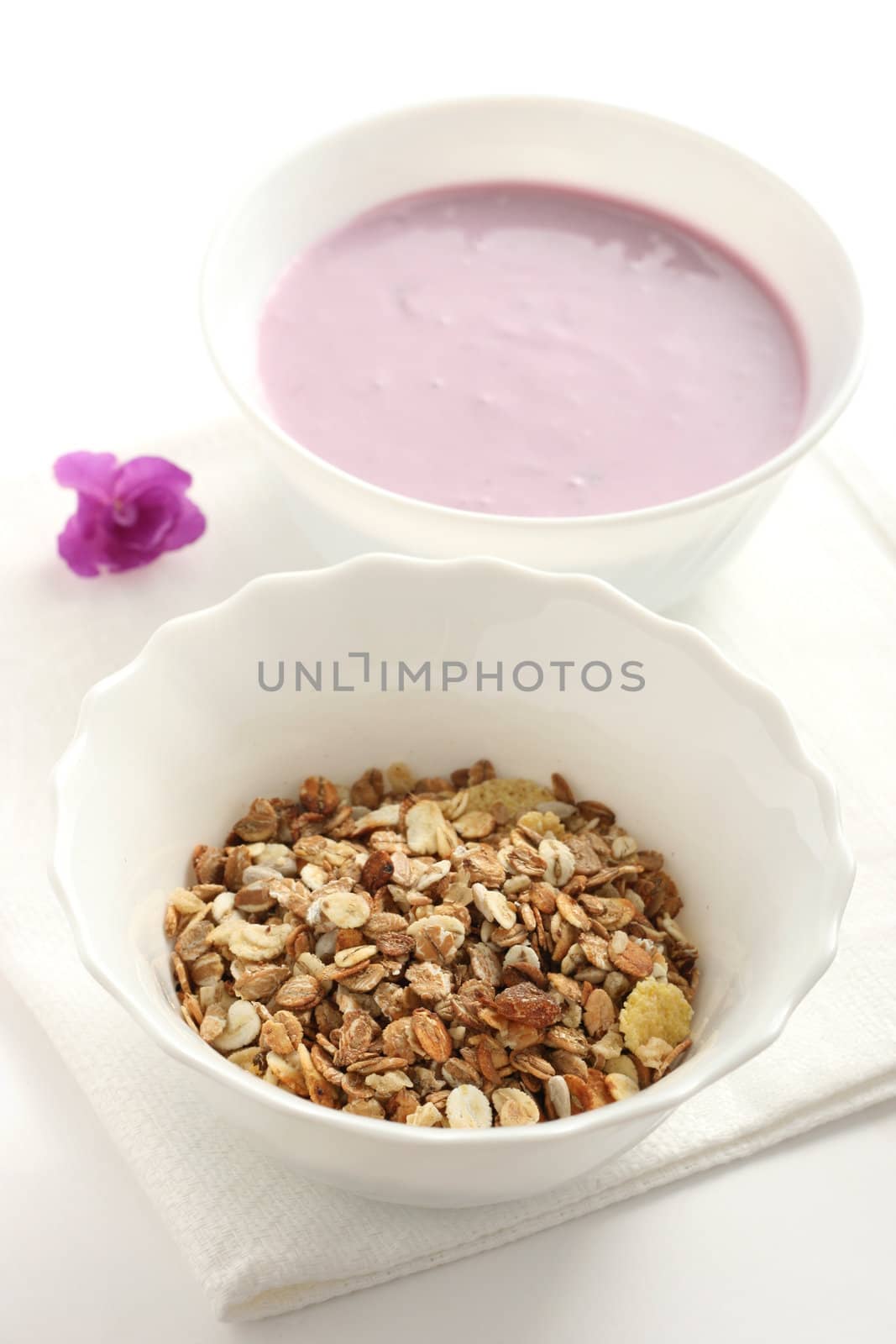 muesli in the bowl with yogurt by nataliamylova