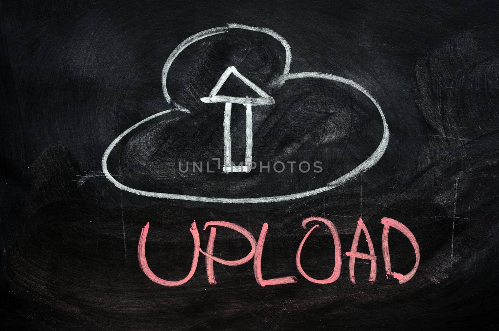 Cloud upload concept written on blackboard