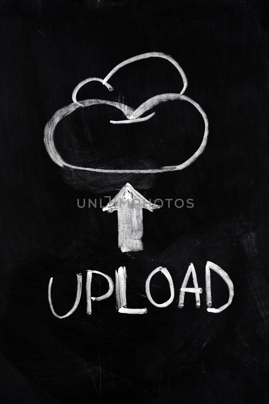 Cloud upload concept written on blackboard