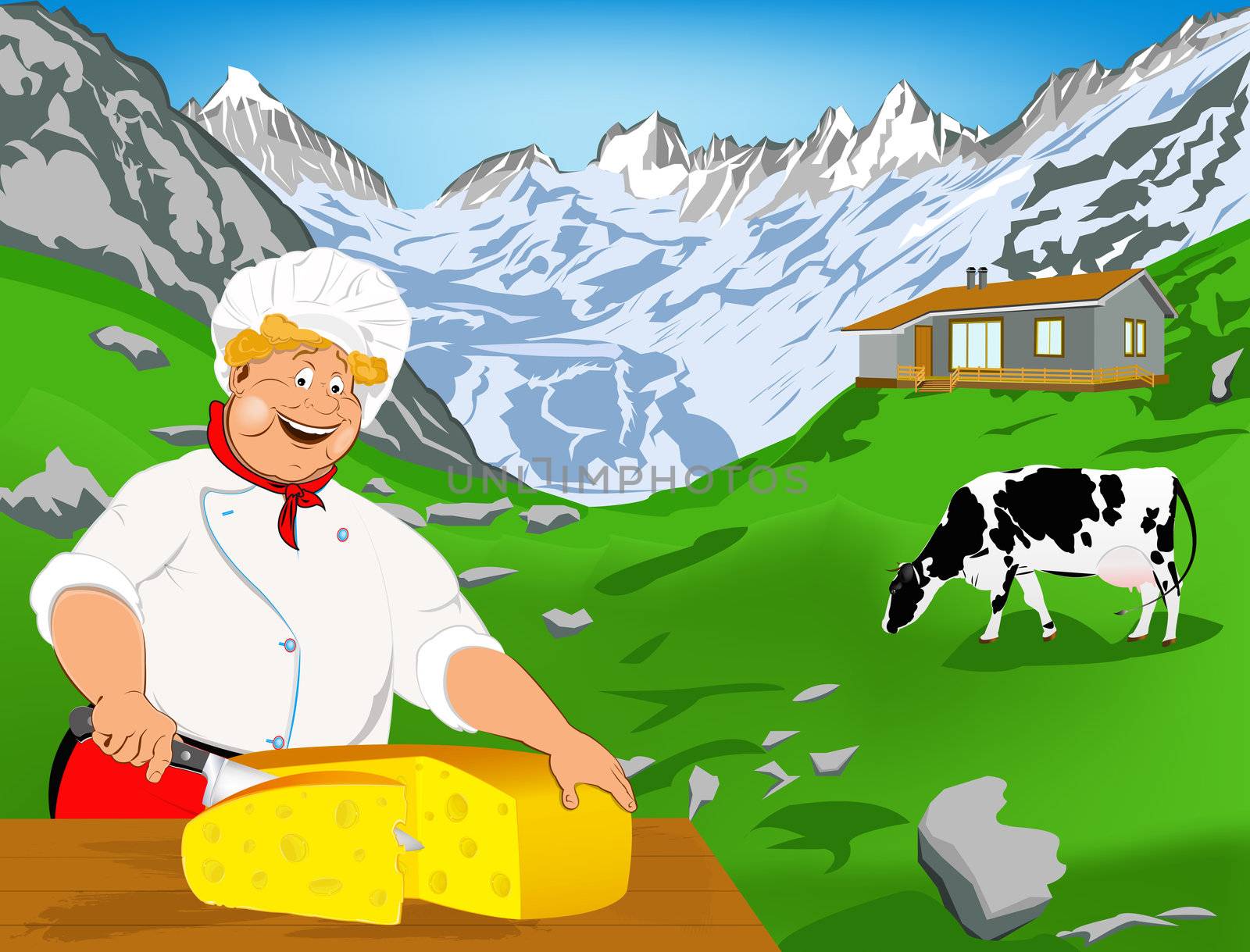 Natural swiss dairy cheese from cow with alps meadow by sergey150770SV