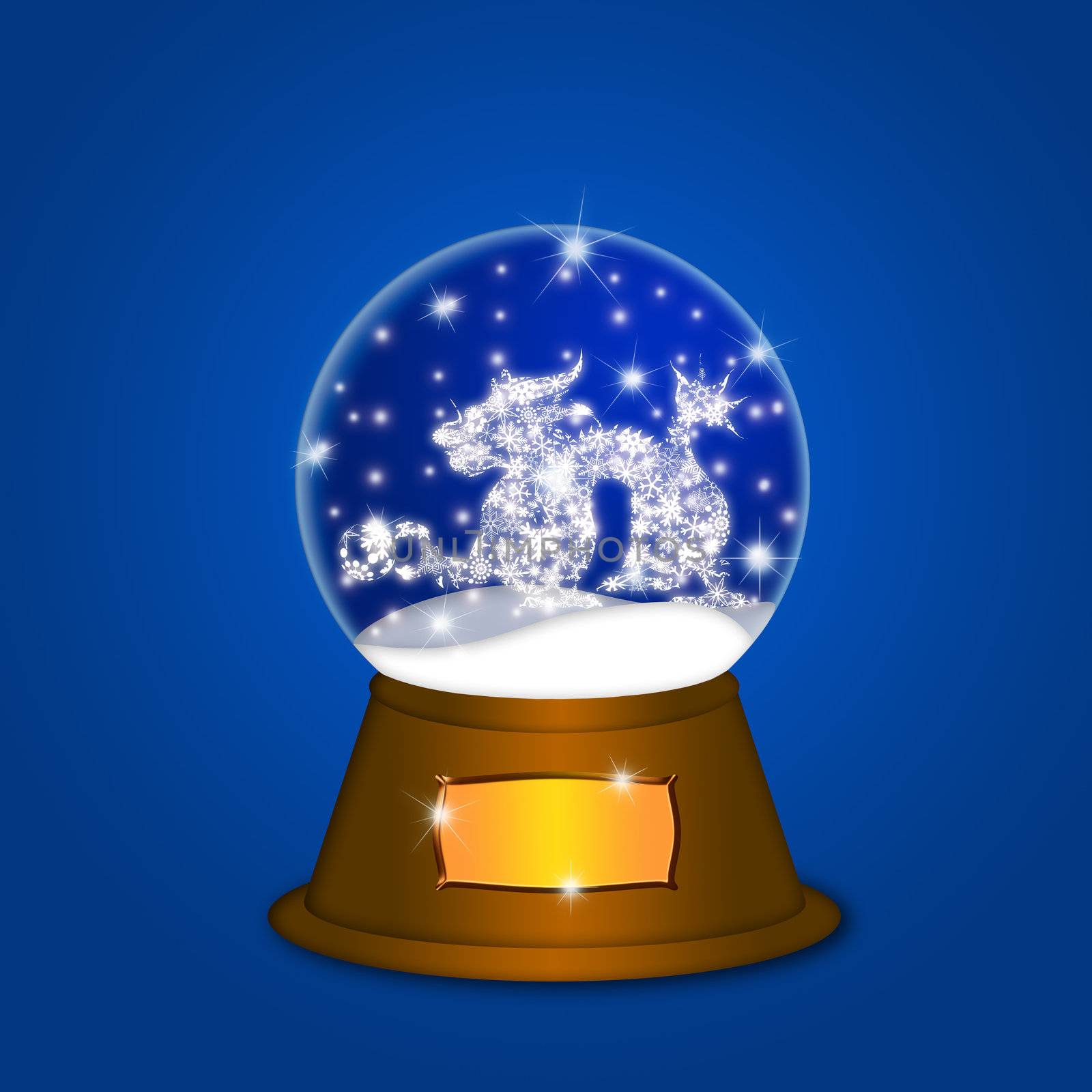 Water Snow Globe with Chinese Dragon and Ball Illustration on Blue Background
