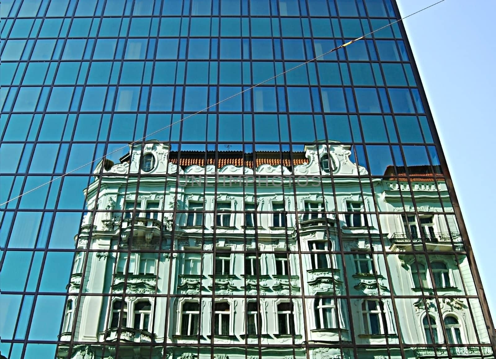 Modern office building glass wall, reflection