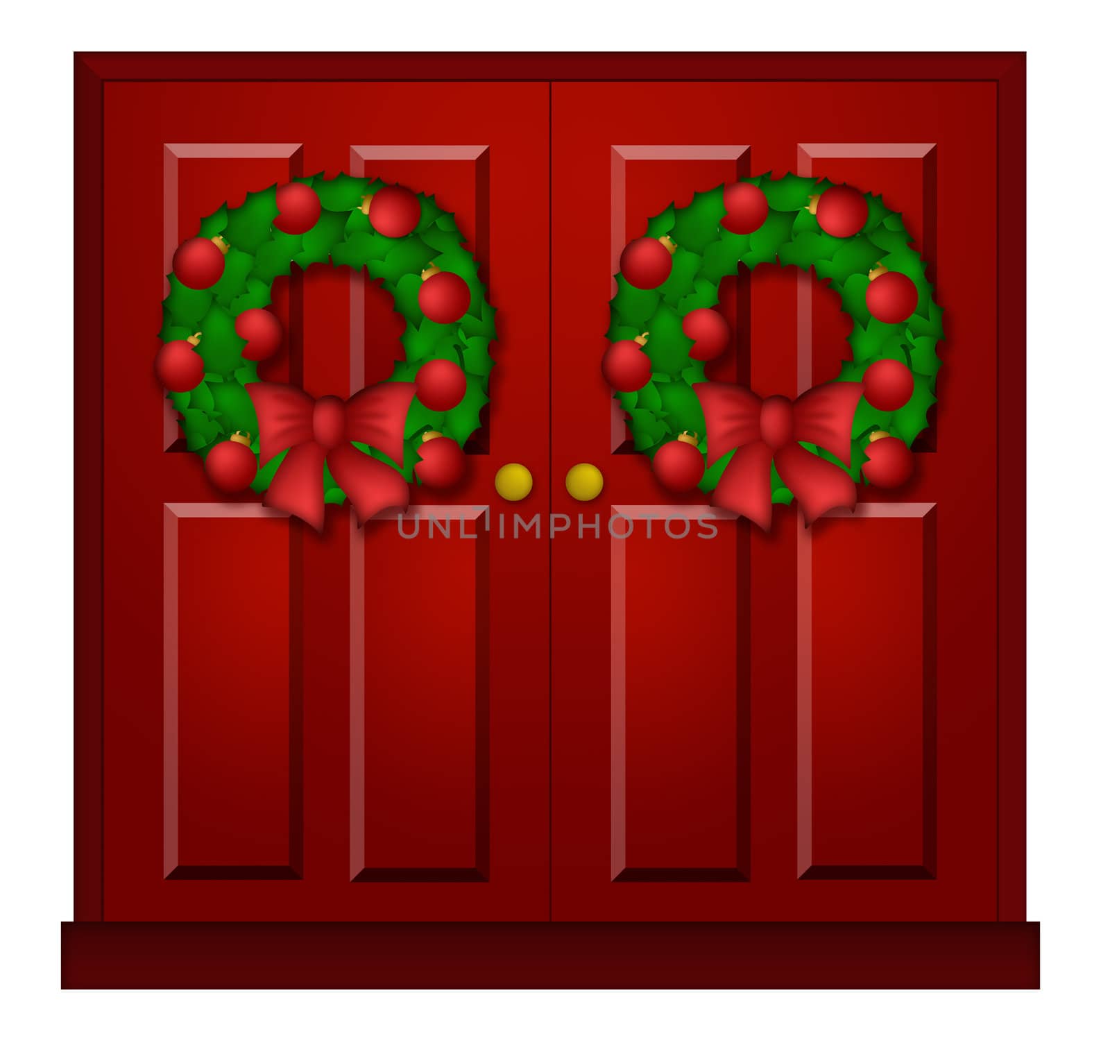 Red Door with Christmas Wreath Illustration by jpldesigns