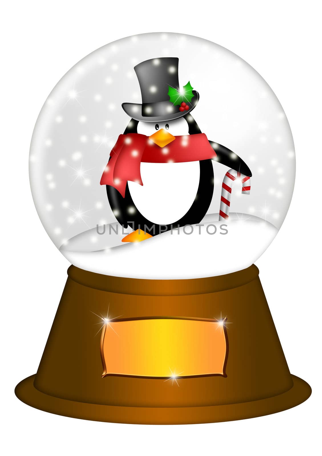 Water Snow Globe with Penguin and Candy Cane Illustration by jpldesigns