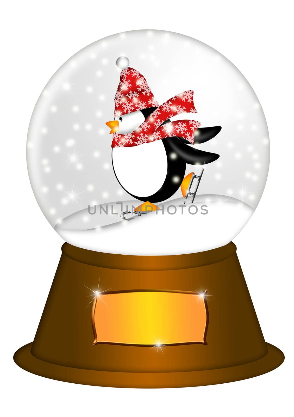 Water Snow Globe with Penguin Ice Skating Illustration by jpldesigns