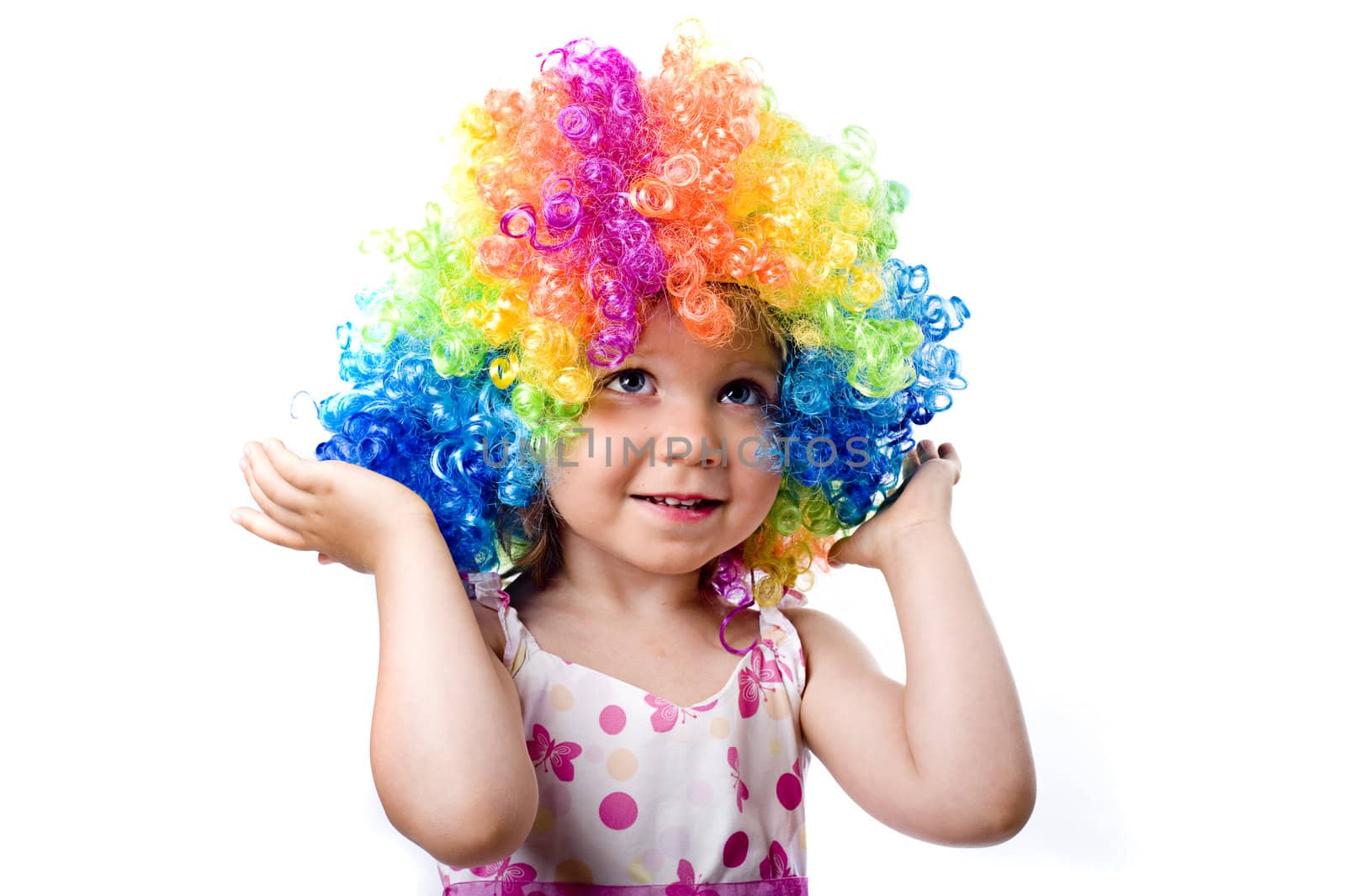 little girl in colourfull hair portrait. Lot of happy, lot of fun, great for commercial.