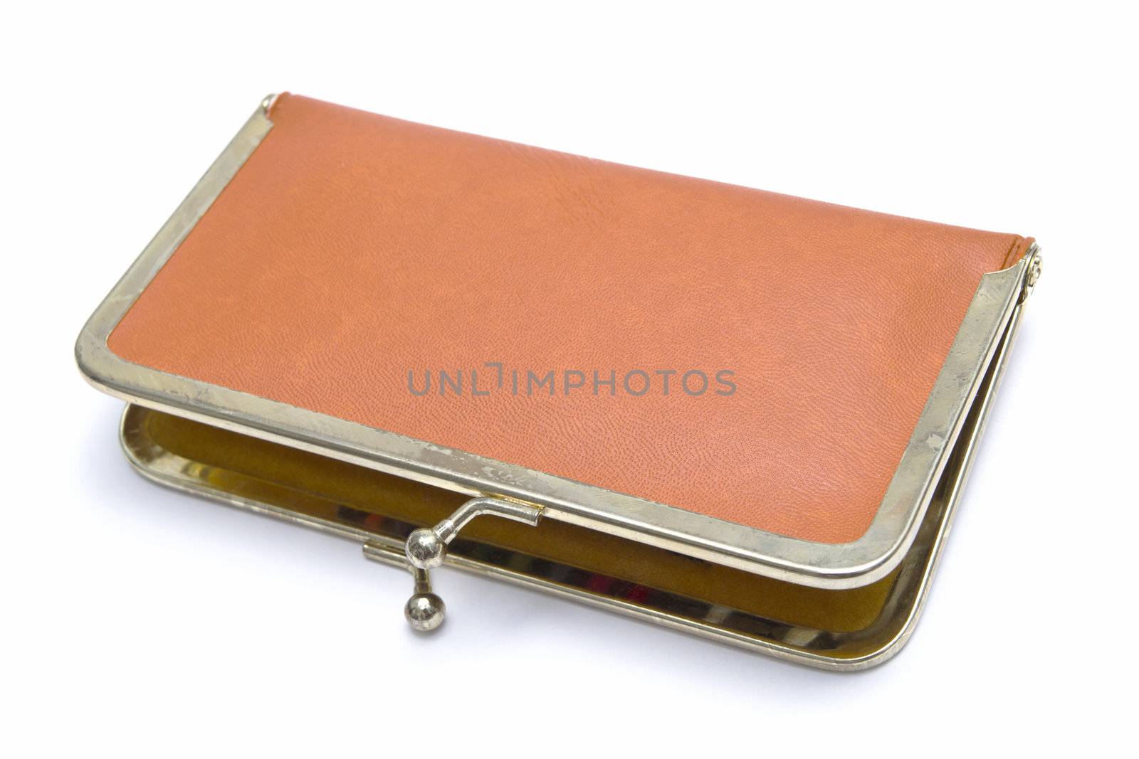 Old purse isolated on white background 
