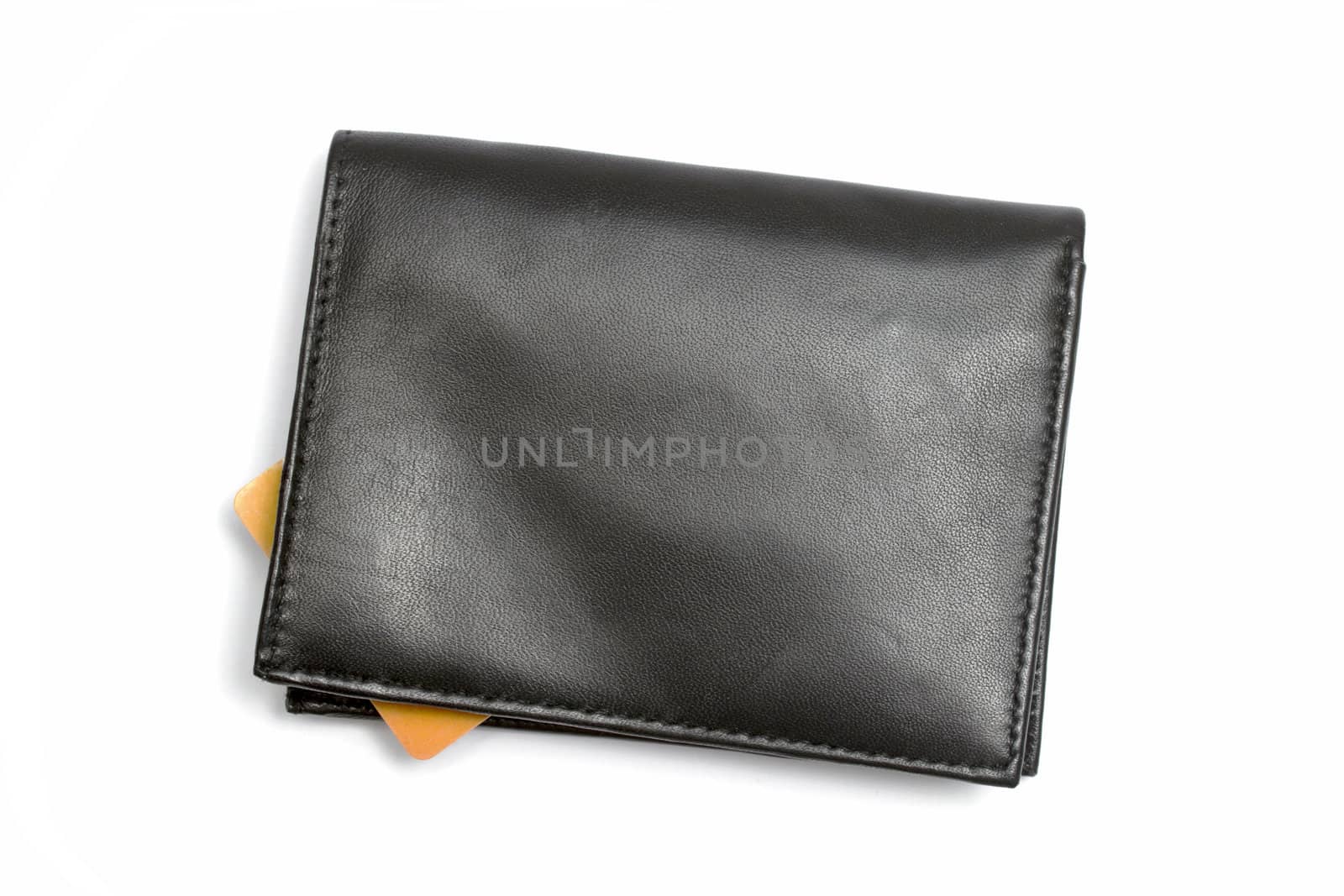 Black wallet and Credit card isolated on white background 
