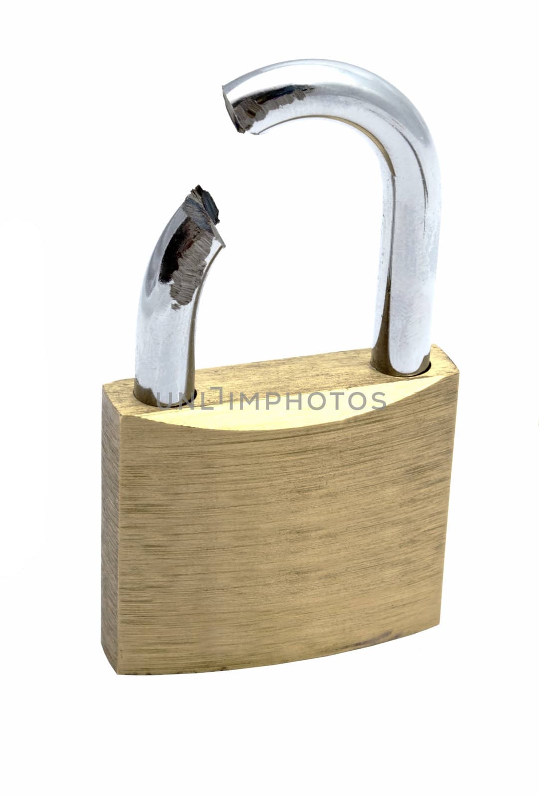 Broken padlock isolated on white background 
