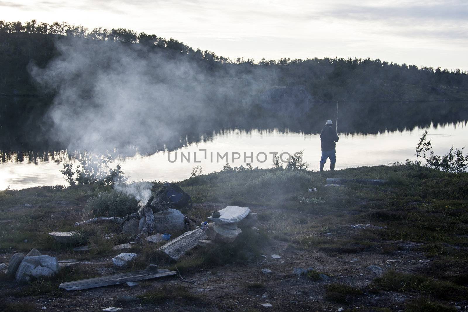 Camping and fishing in the mountain