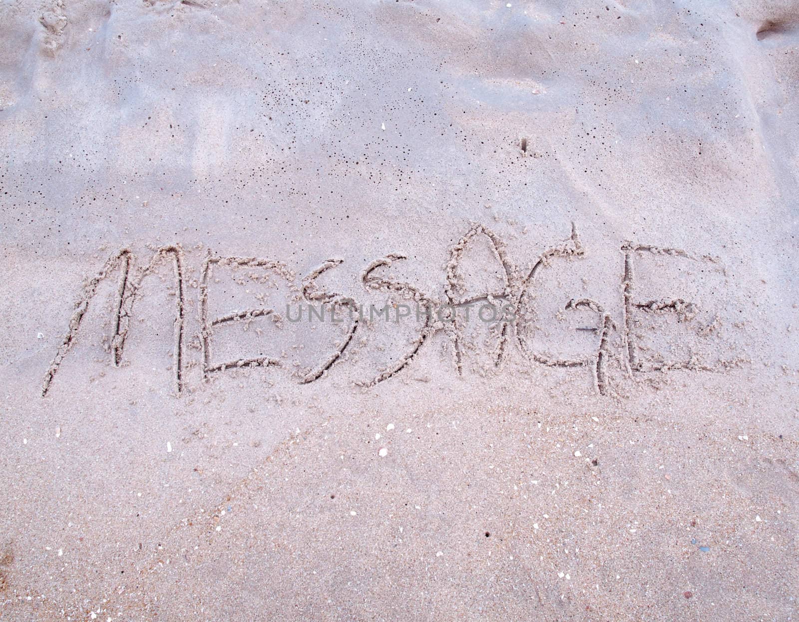 Message drawn on the sand in tropical beach