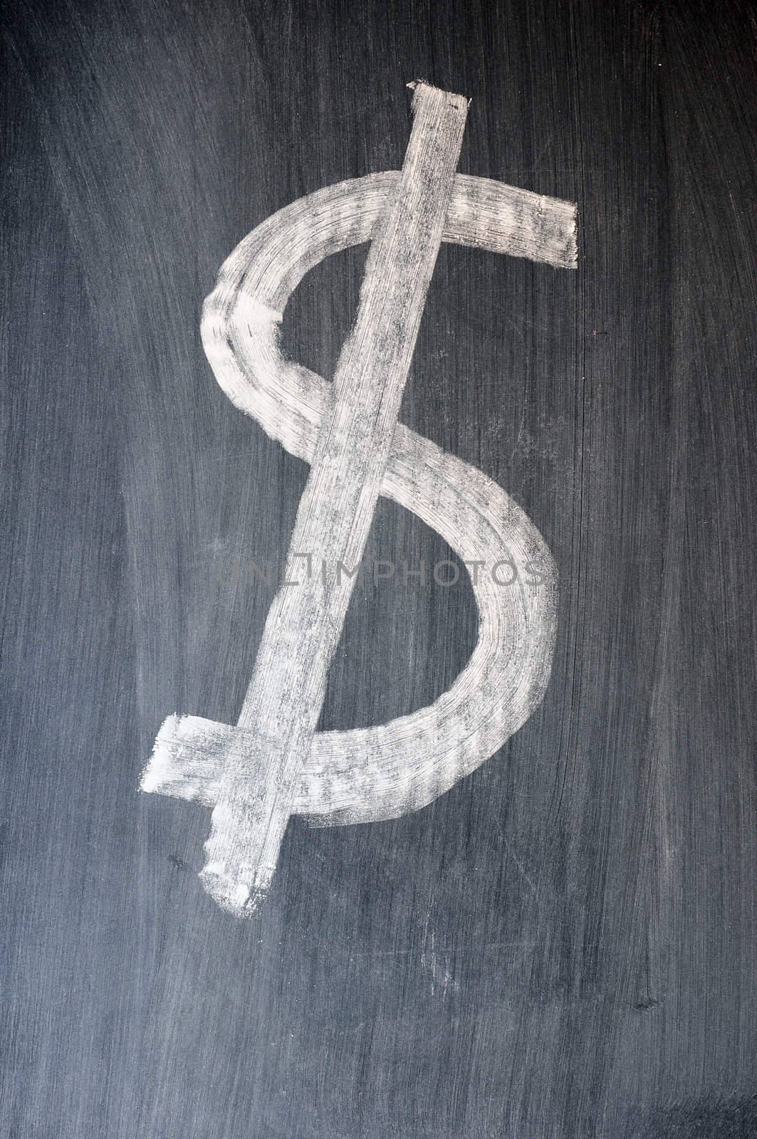 US Dollar sign written on a blackboard