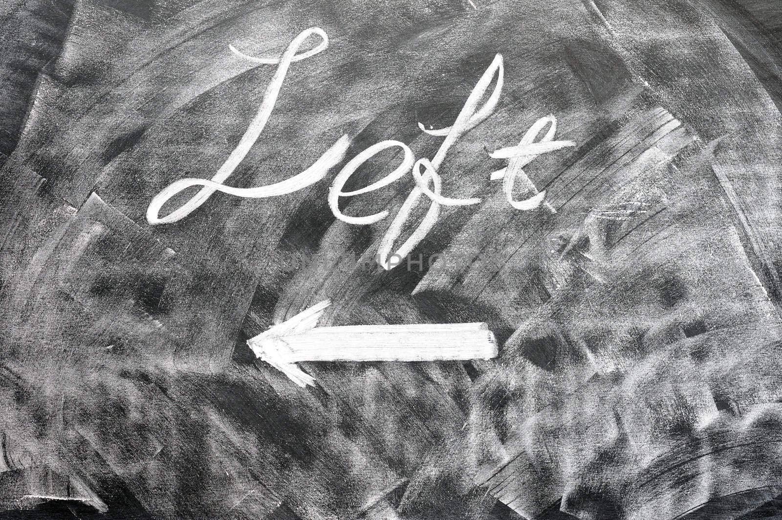 Left written on blackboard with an arrow