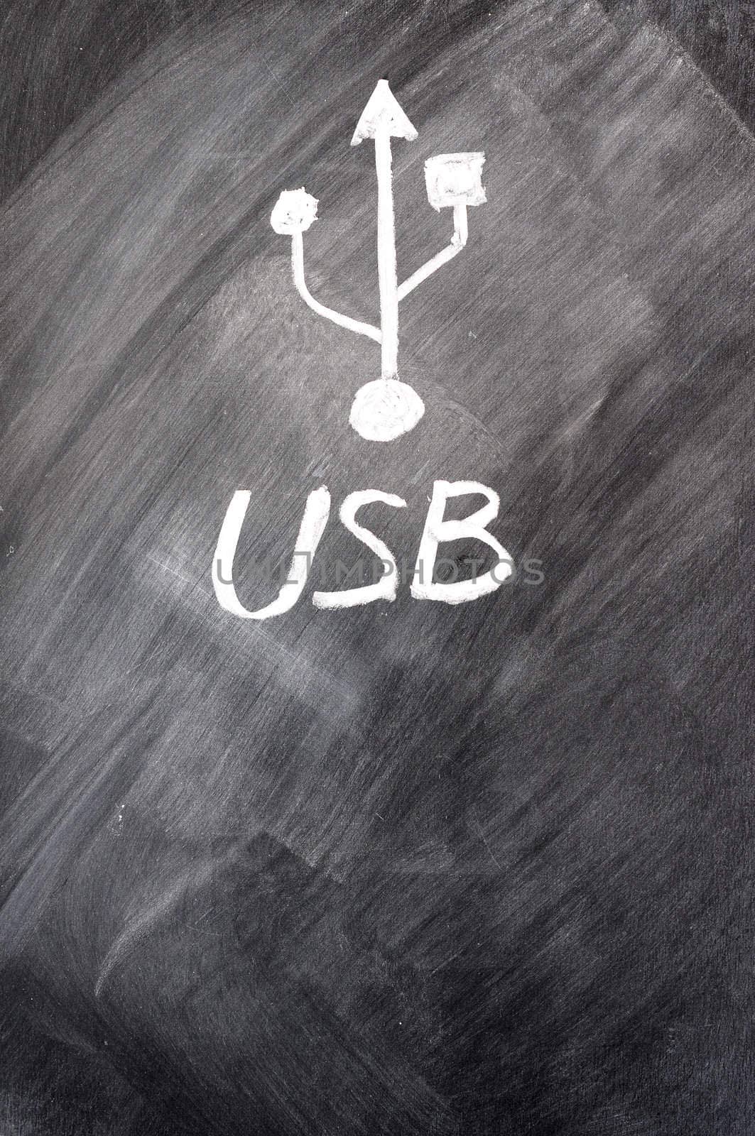 Abstract USB sign drawn on a blackboard 