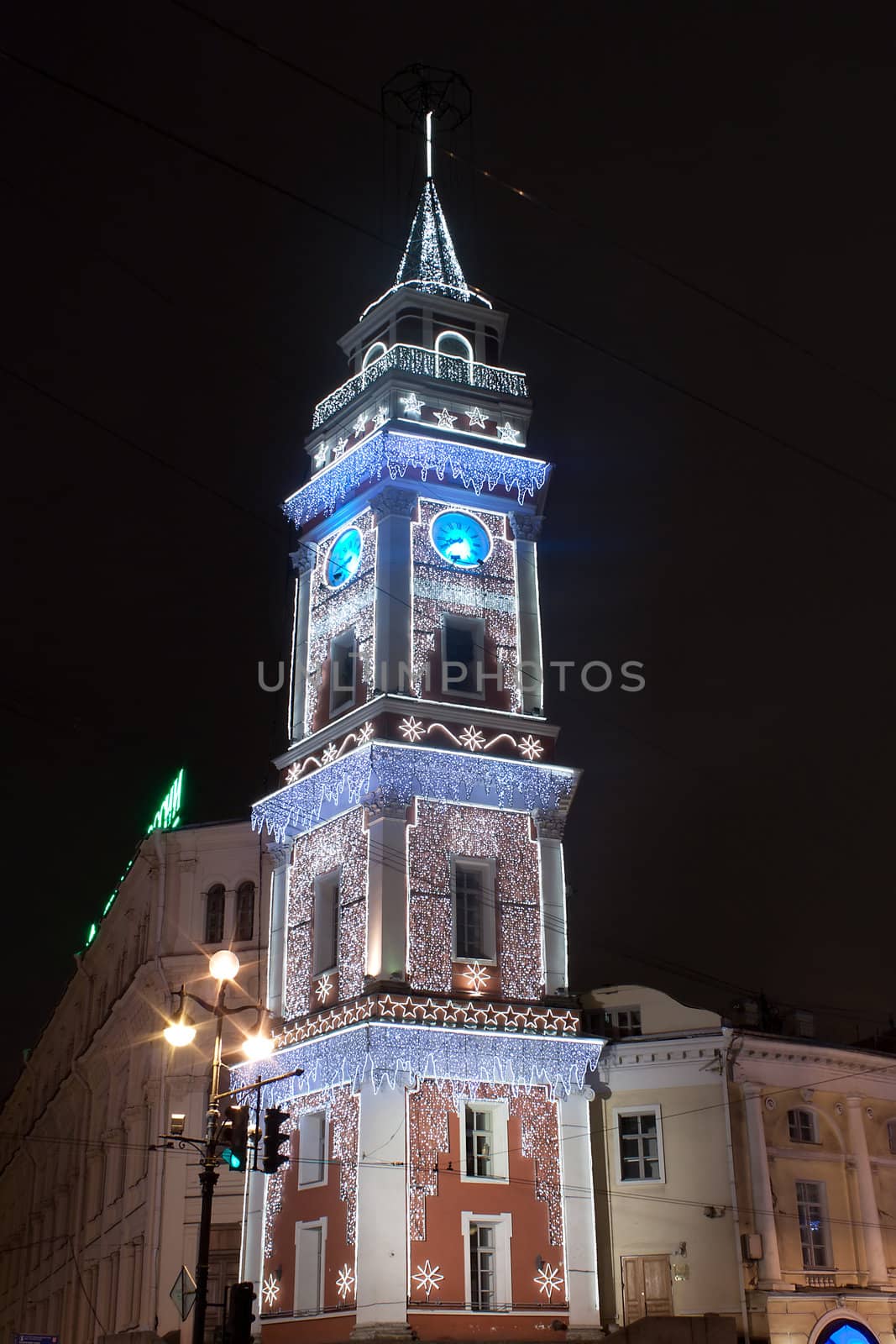 Duma Tower, Nevsky street, St. Petersburg, Russia by night